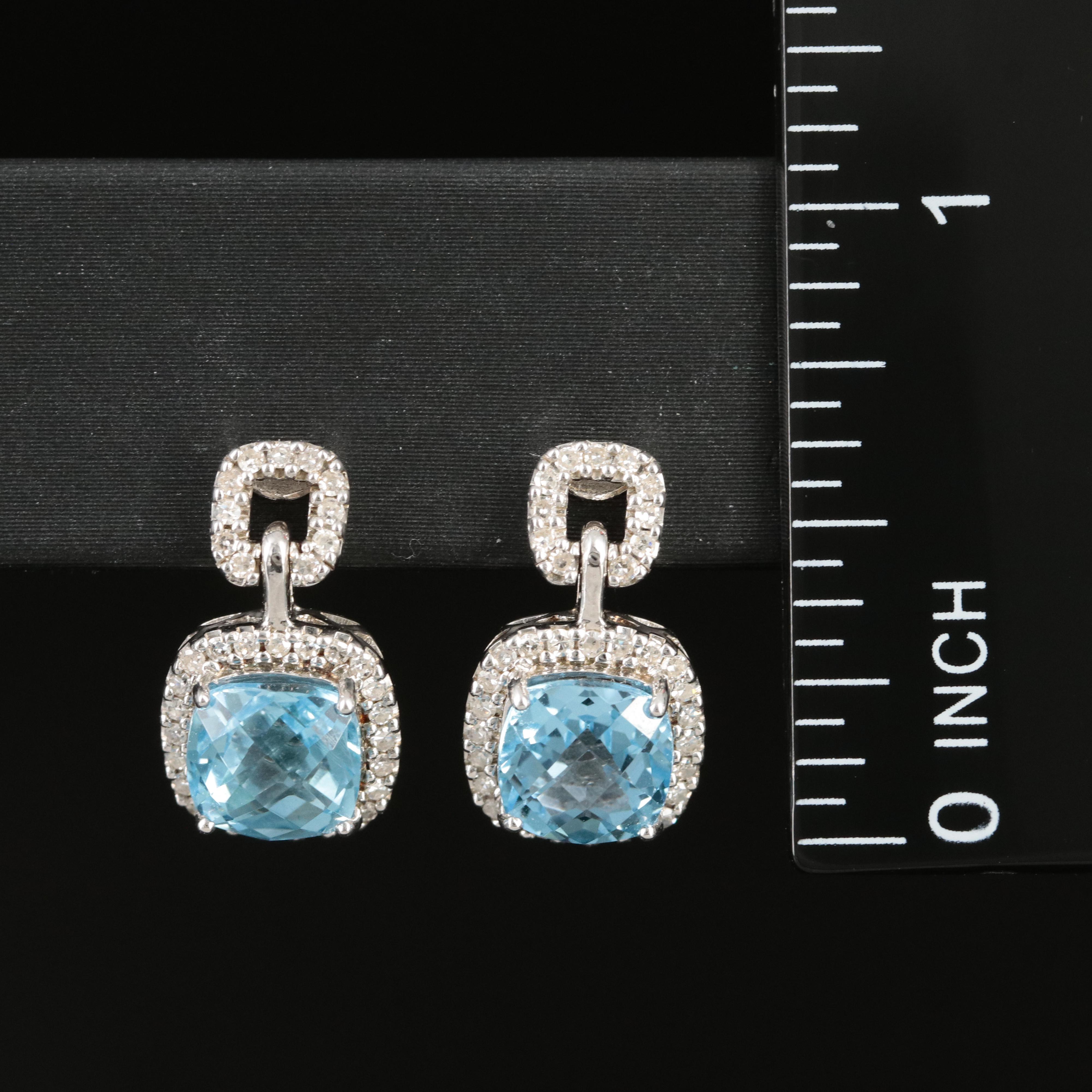Sterling Swiss Blue Topaz and Diamond Earrings