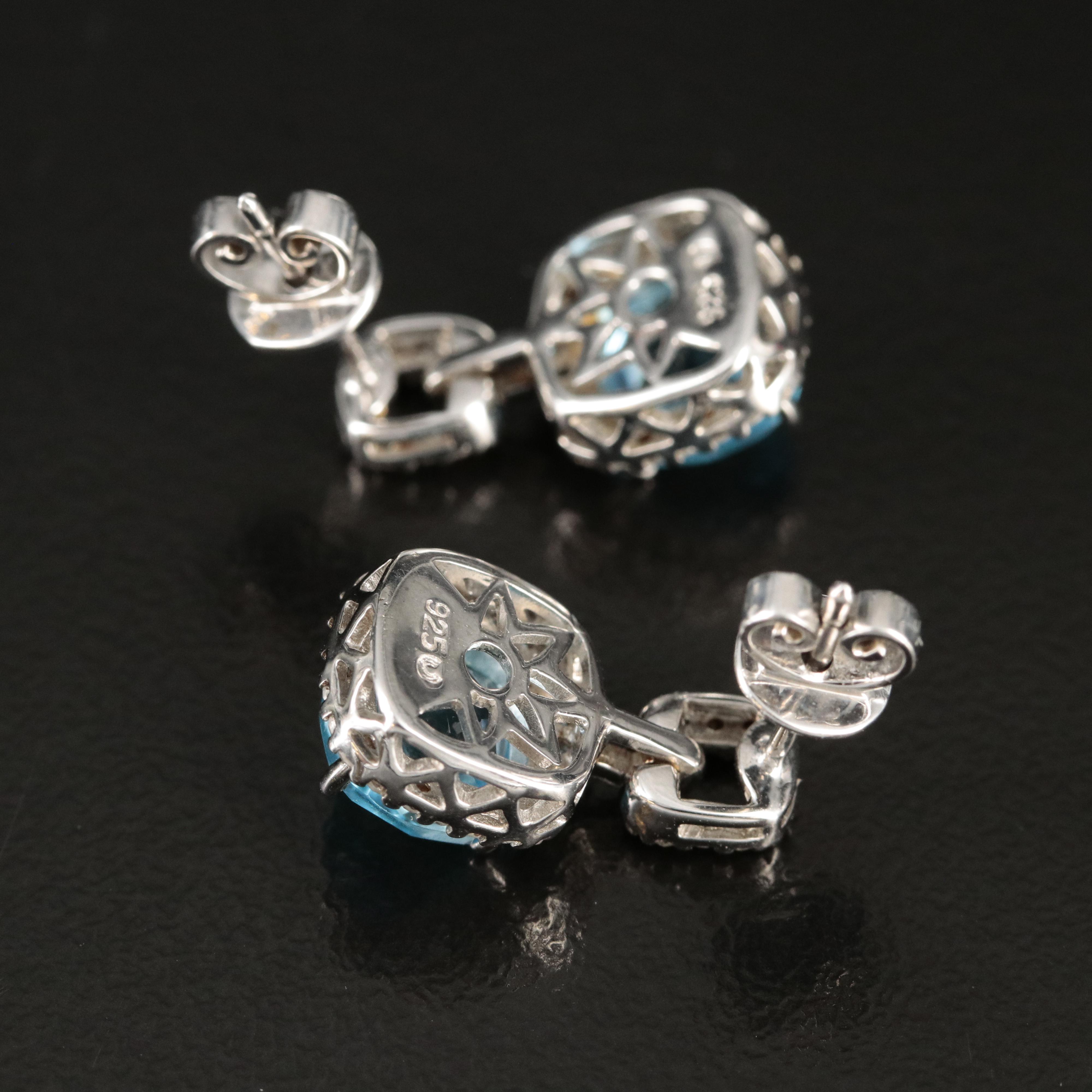 Sterling Swiss Blue Topaz and Diamond Earrings