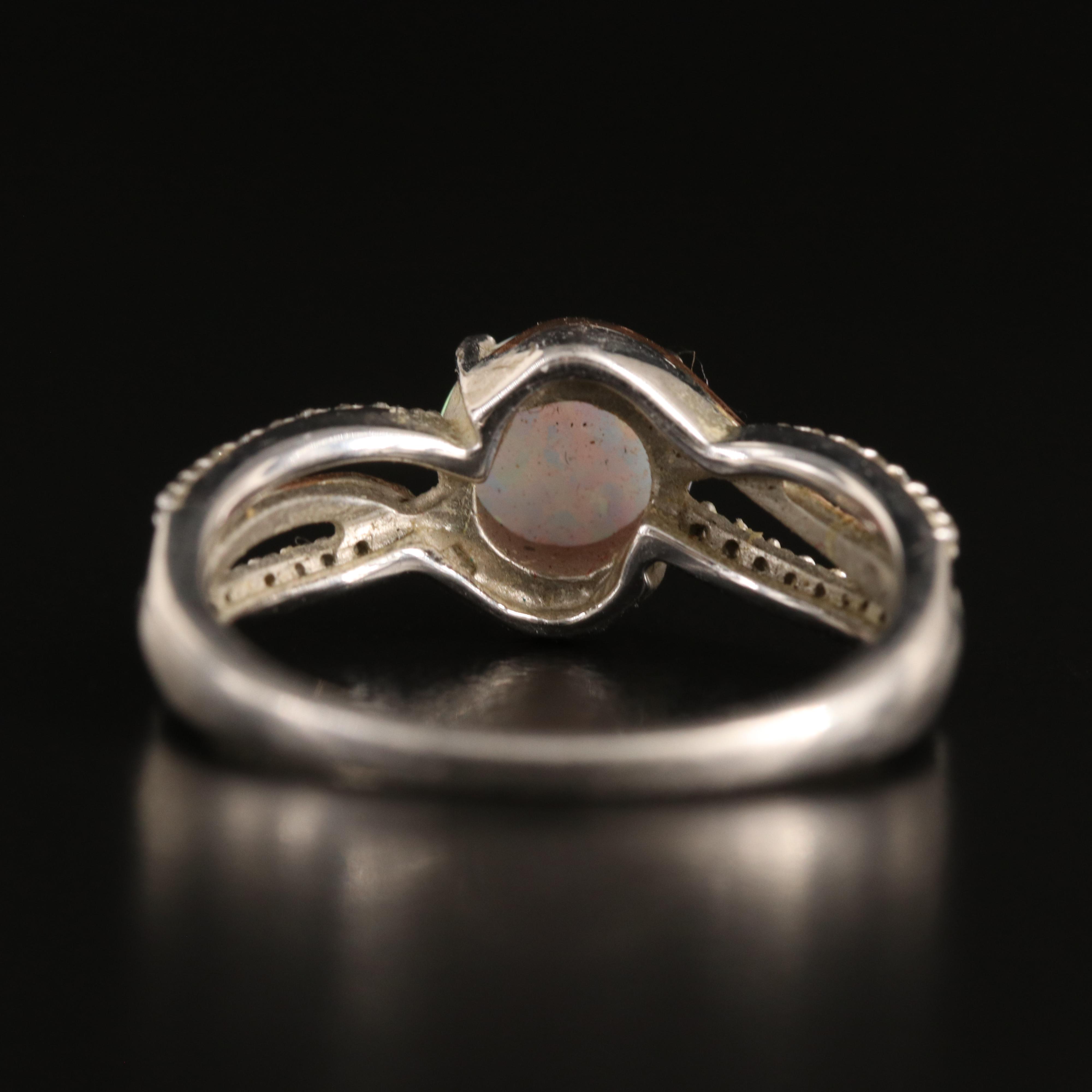 Sterling Opal and White Sapphire Ring with 10K Rose Gold Accent