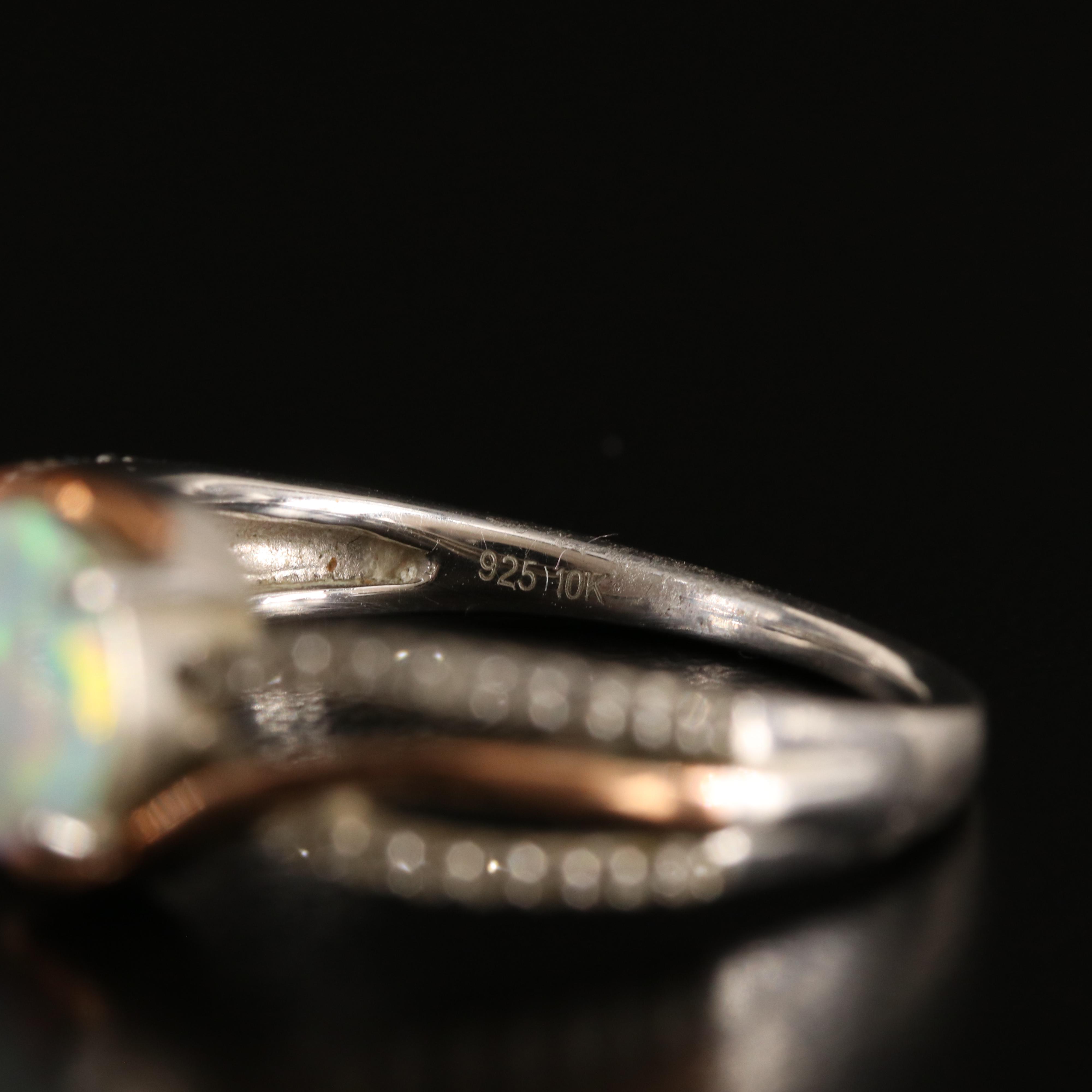 Sterling Opal and White Sapphire Ring with 10K Rose Gold Accent