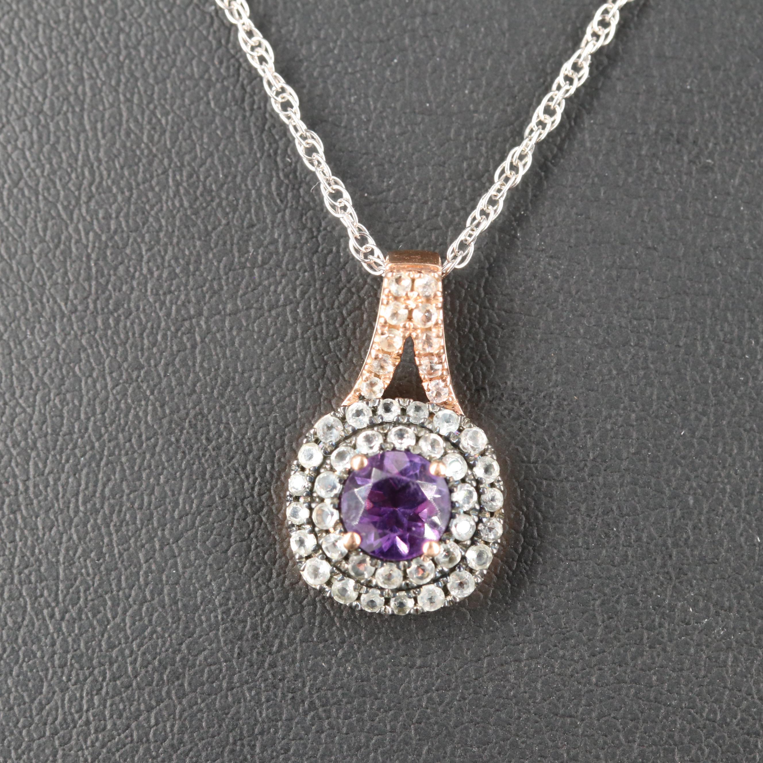 Amethyst and Topaz Pendant Necklace in Sterling