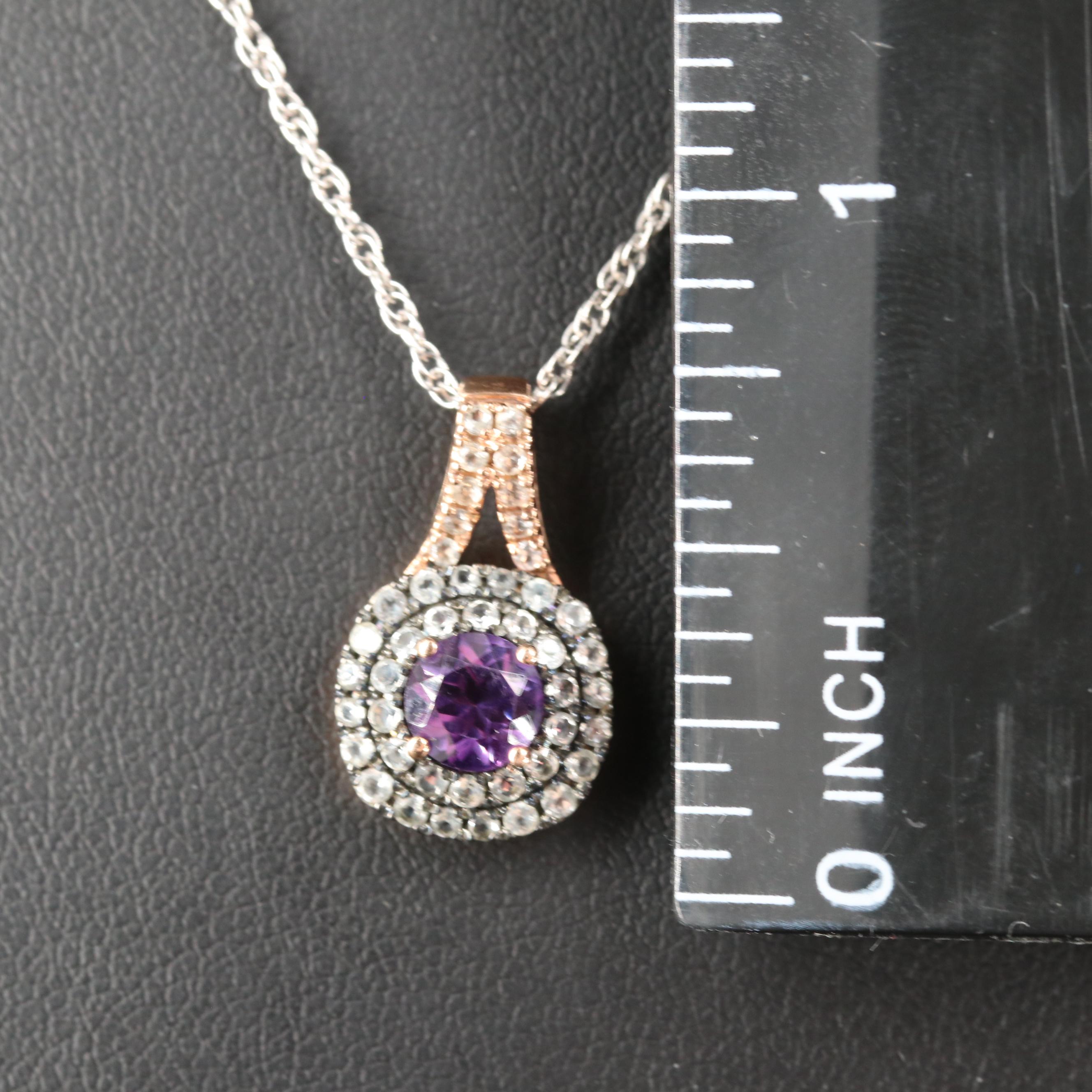 Amethyst and Topaz Pendant Necklace in Sterling
