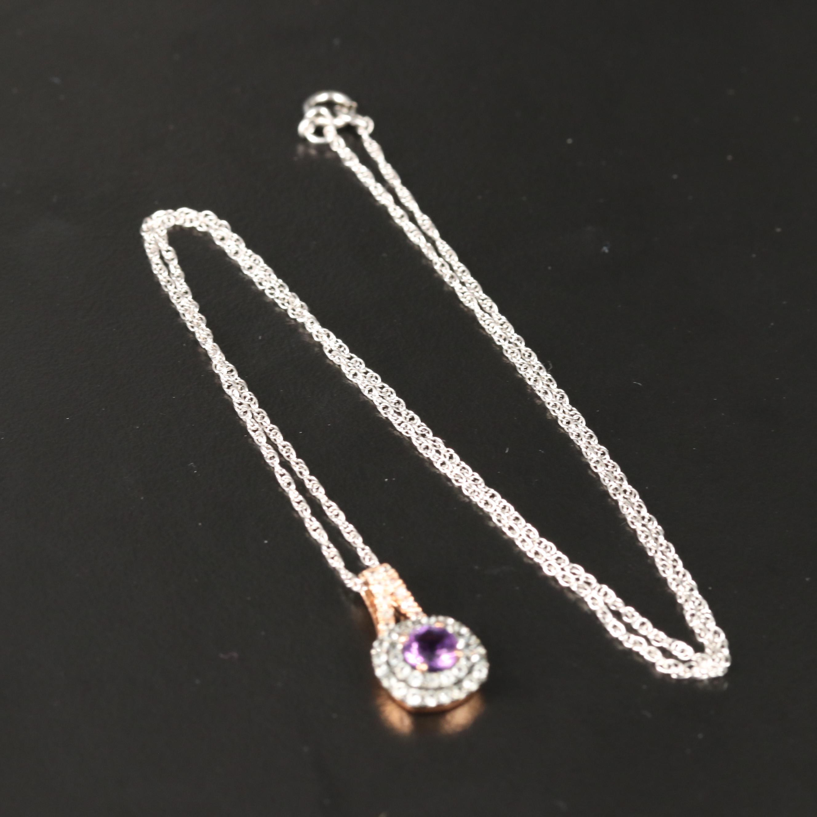 Amethyst and Topaz Pendant Necklace in Sterling