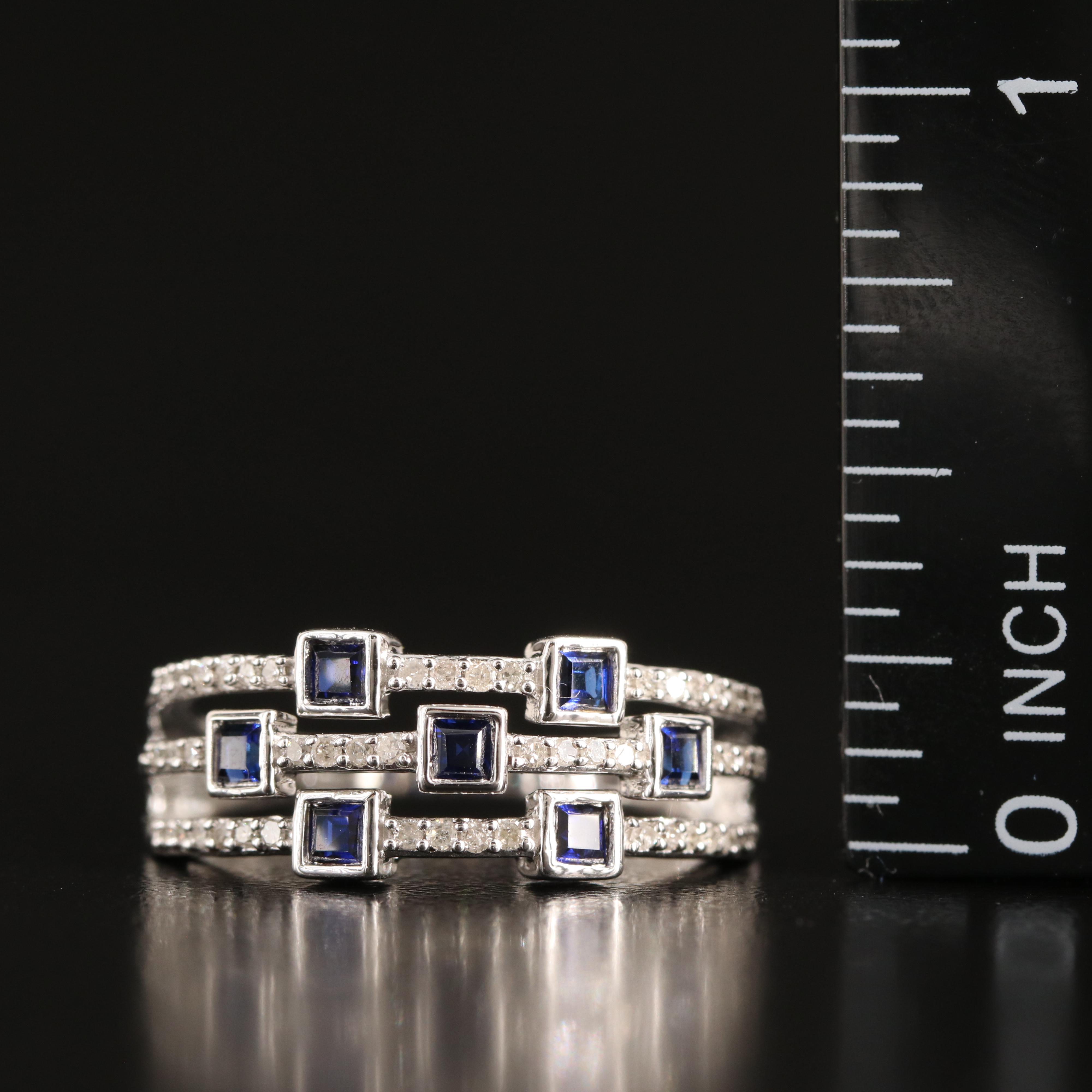 Sterling Sapphire and Diamond Multi-Row Band
