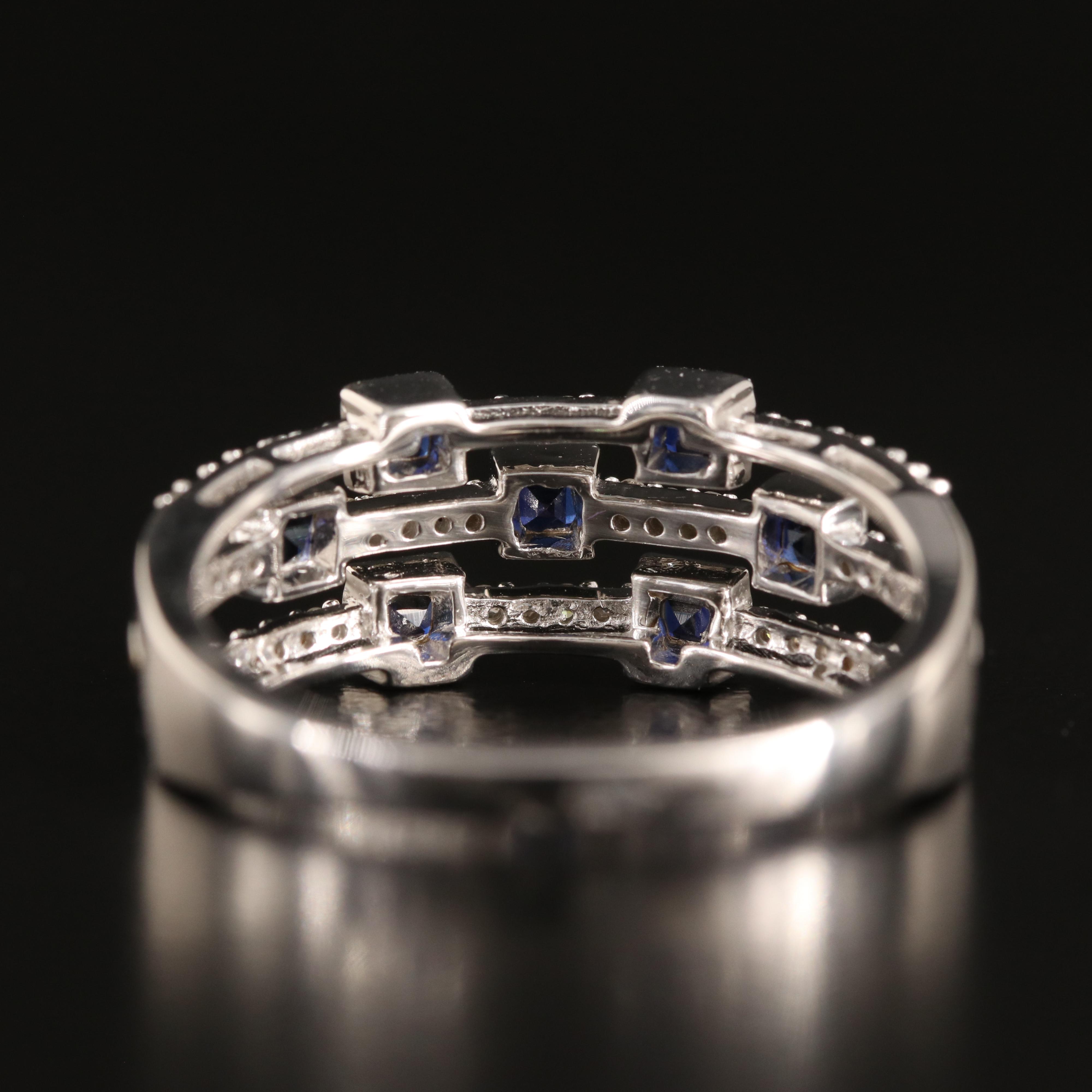 Sterling Sapphire and Diamond Multi-Row Band