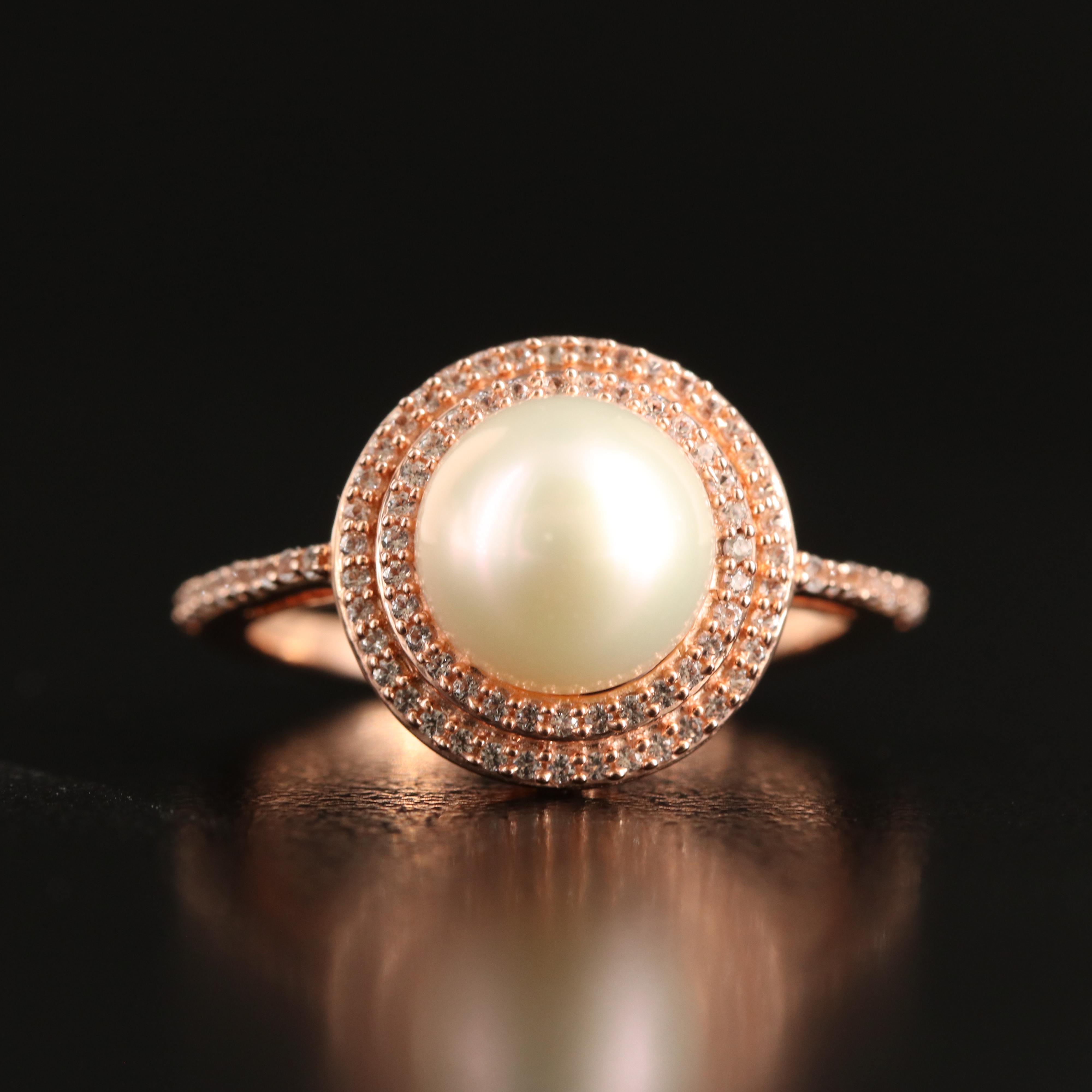Sterling Pearl and Sapphire Ring