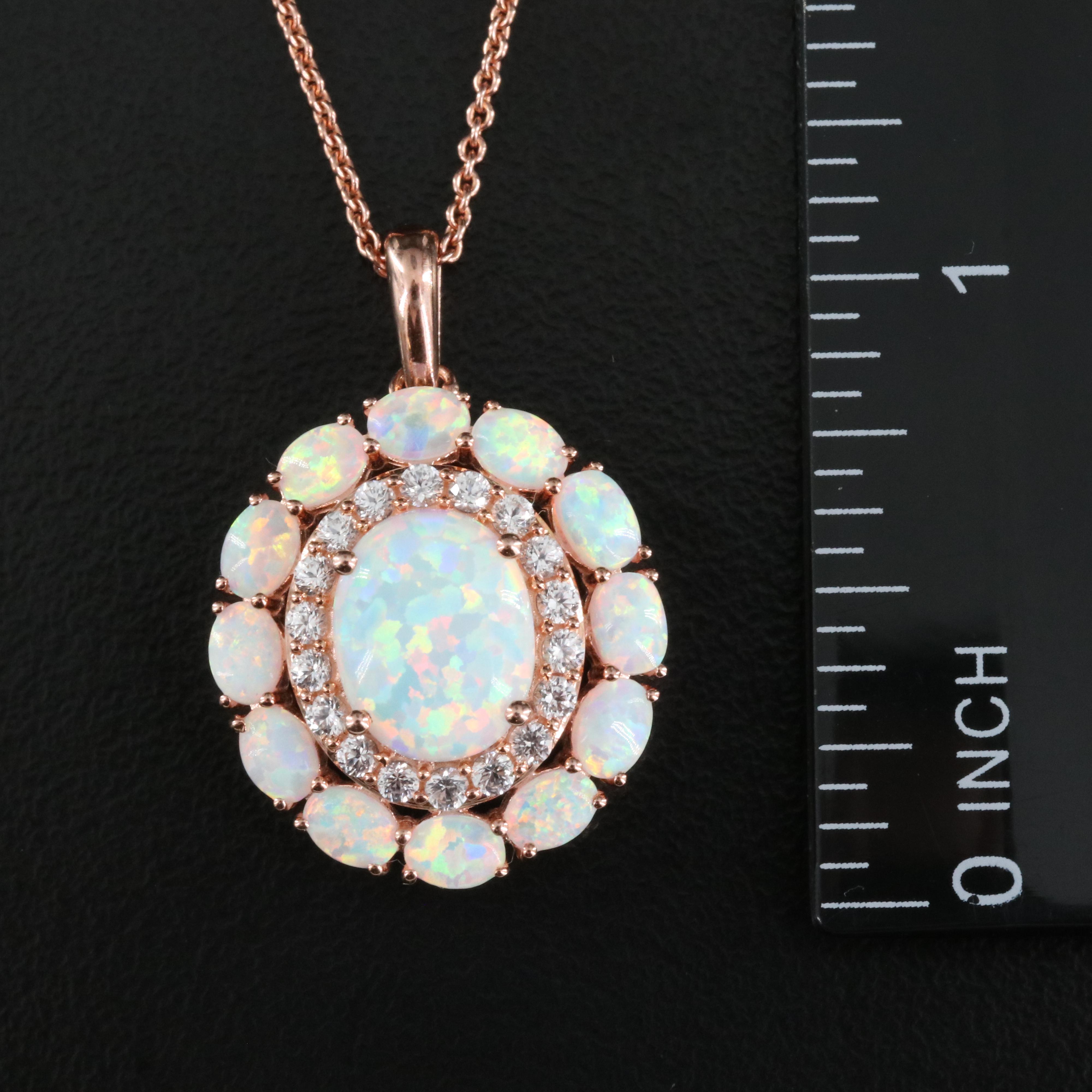 Sterling Opal and Sapphire Pendant Necklace