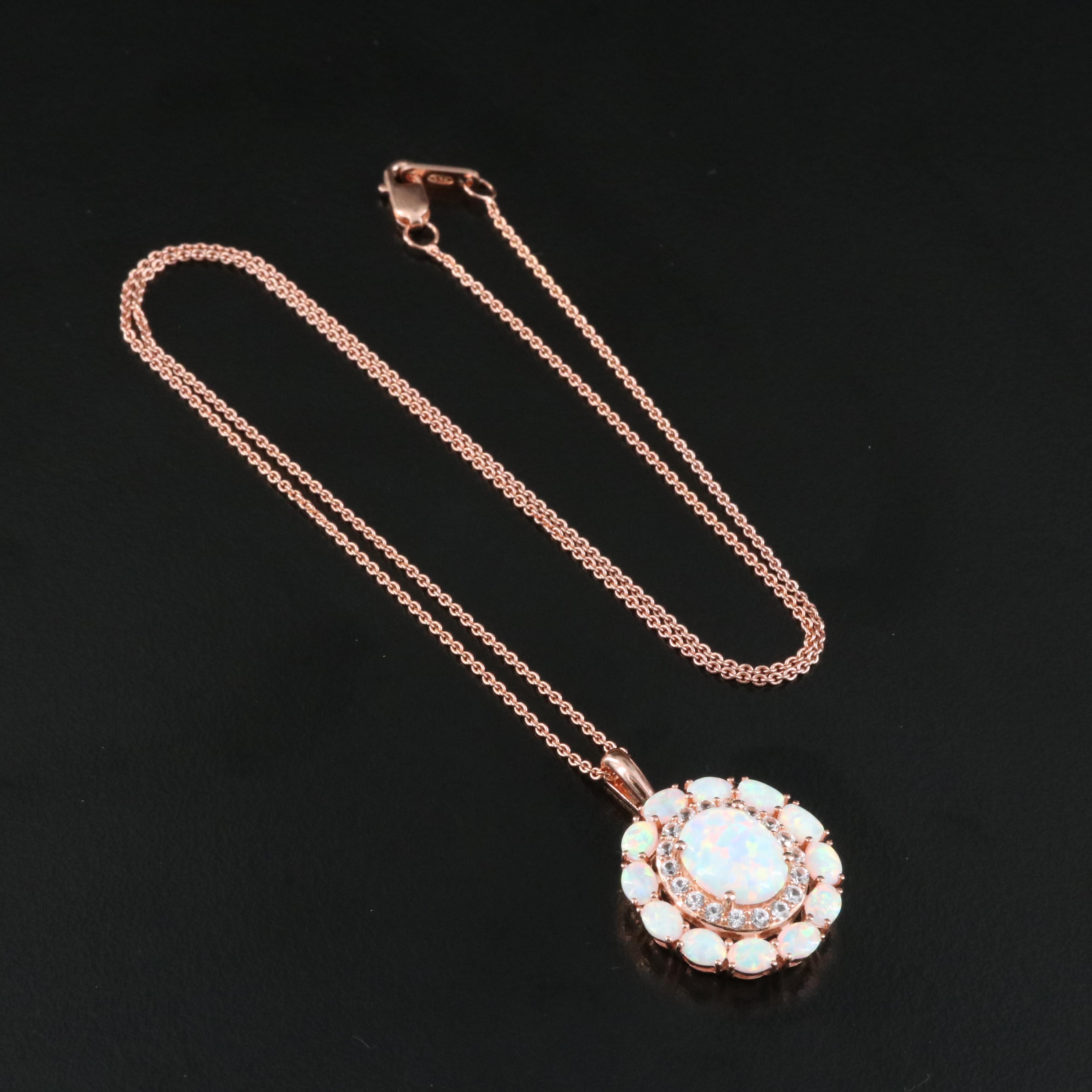 Sterling Opal and Sapphire Pendant Necklace