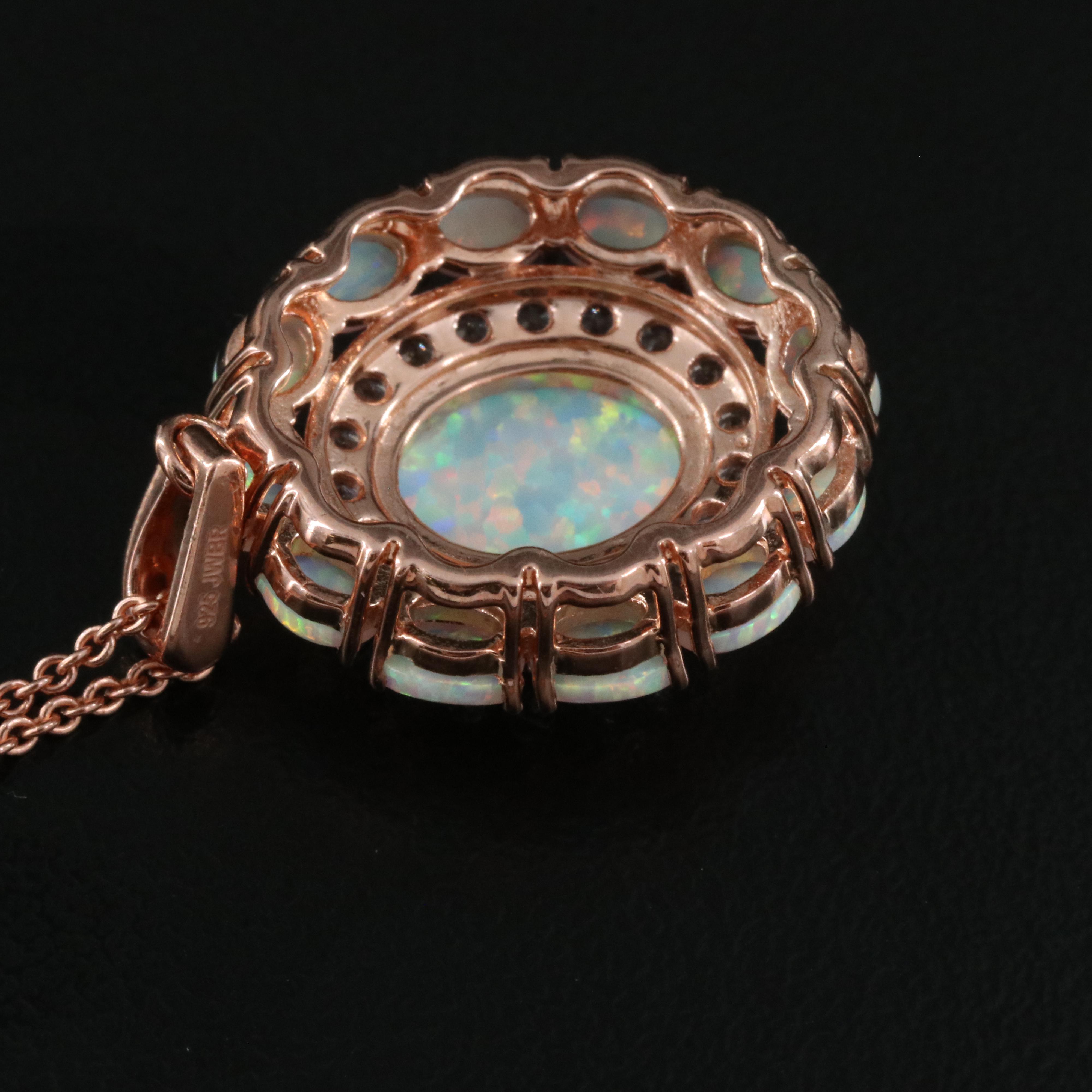 Sterling Opal and Sapphire Pendant Necklace