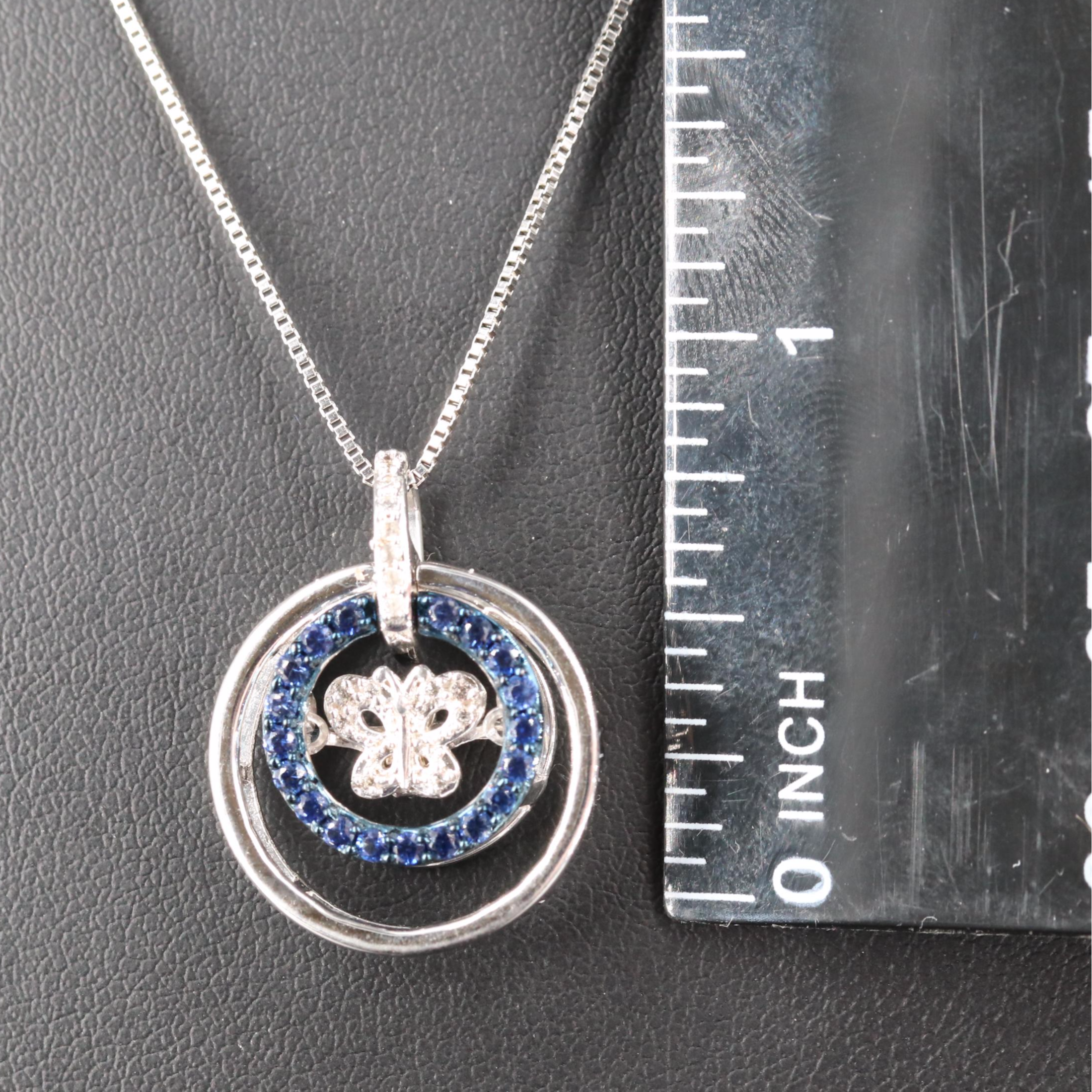 Sterling Sapphire Butterfly Pendant Necklace