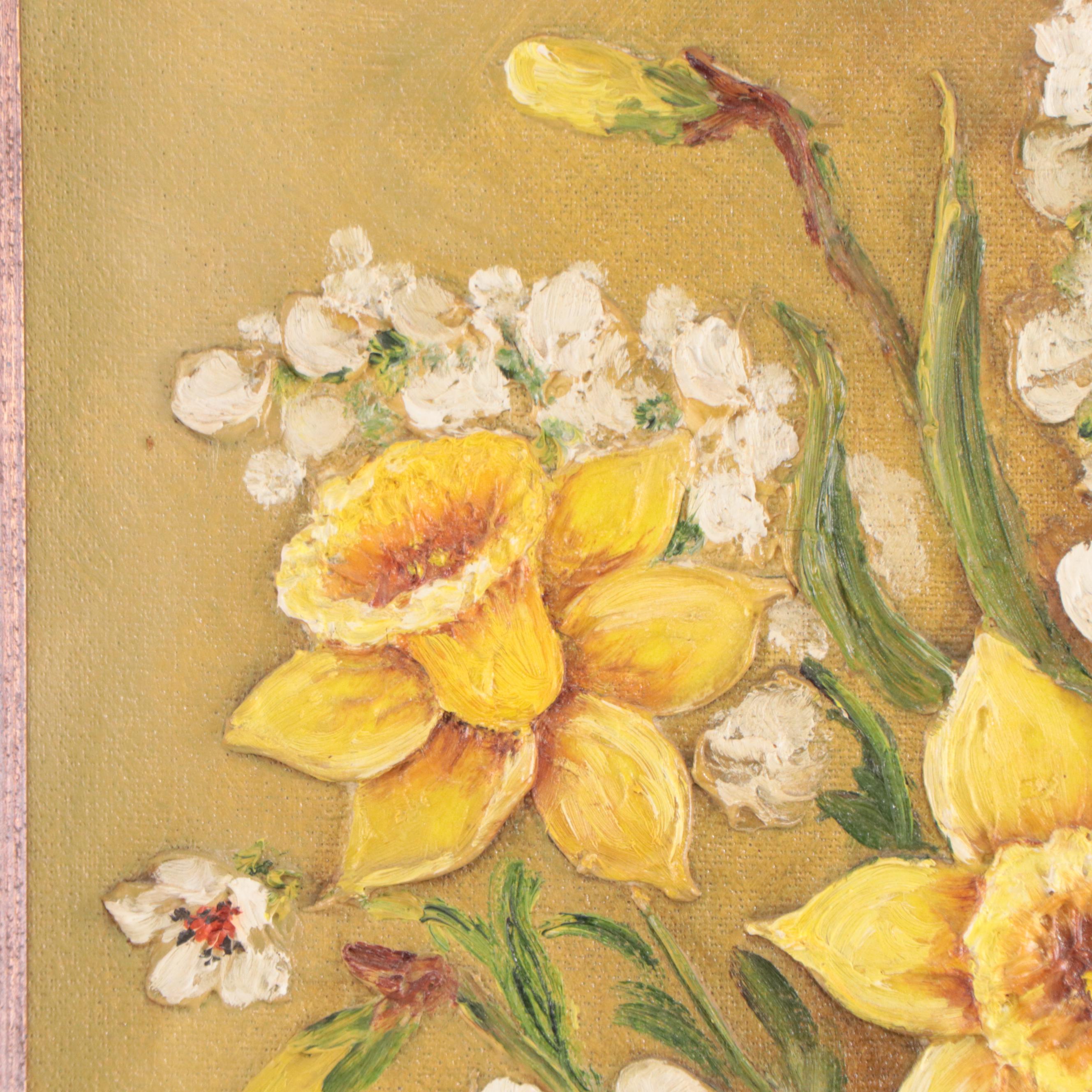 Kathy Dunn Mixed Media Painting of Still Life With Daffodils, Circa 1960