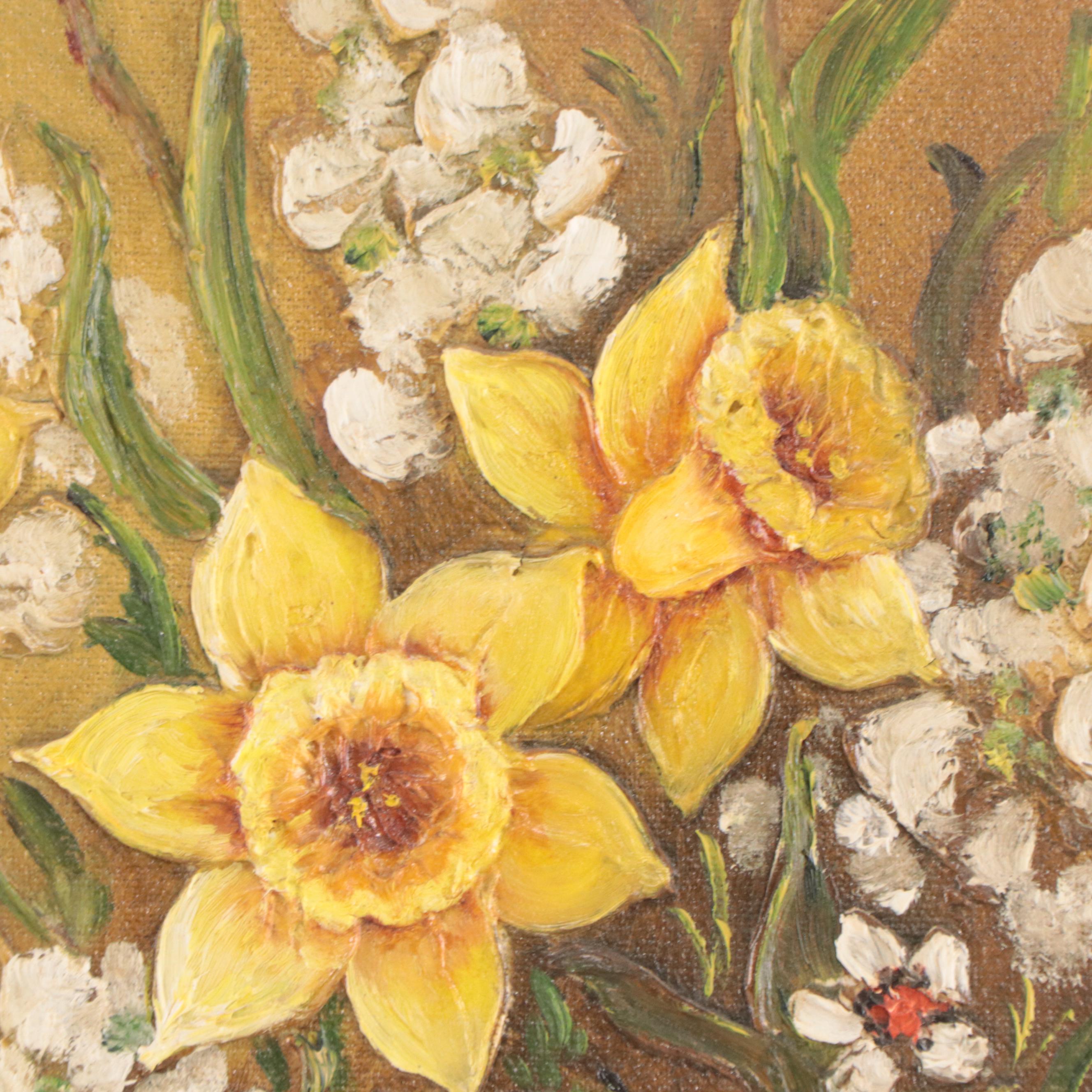 Kathy Dunn Mixed Media Painting of Still Life With Daffodils, Circa 1960