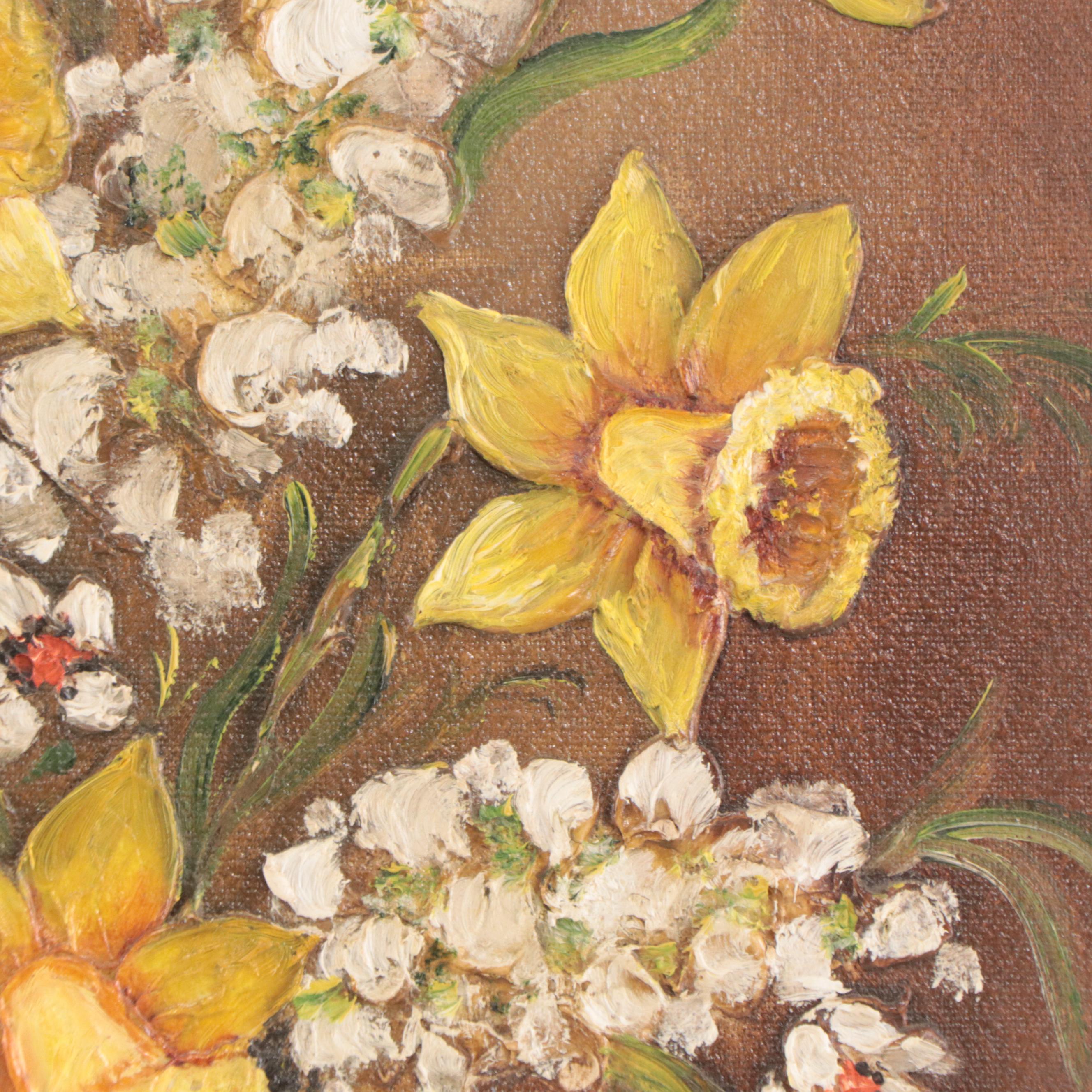 Kathy Dunn Mixed Media Painting of Still Life With Daffodils, Circa 1960