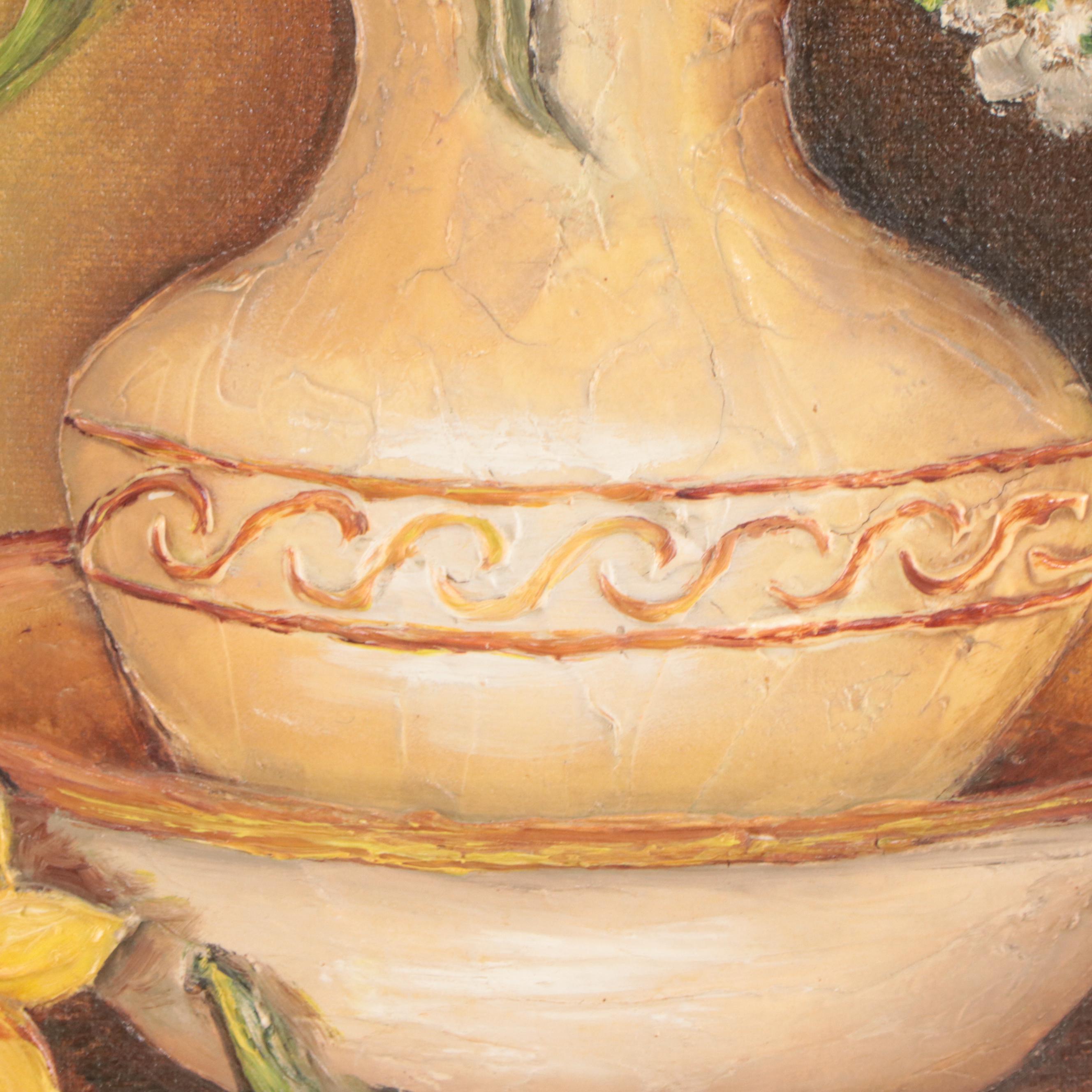 Kathy Dunn Mixed Media Painting of Still Life With Daffodils, Circa 1960