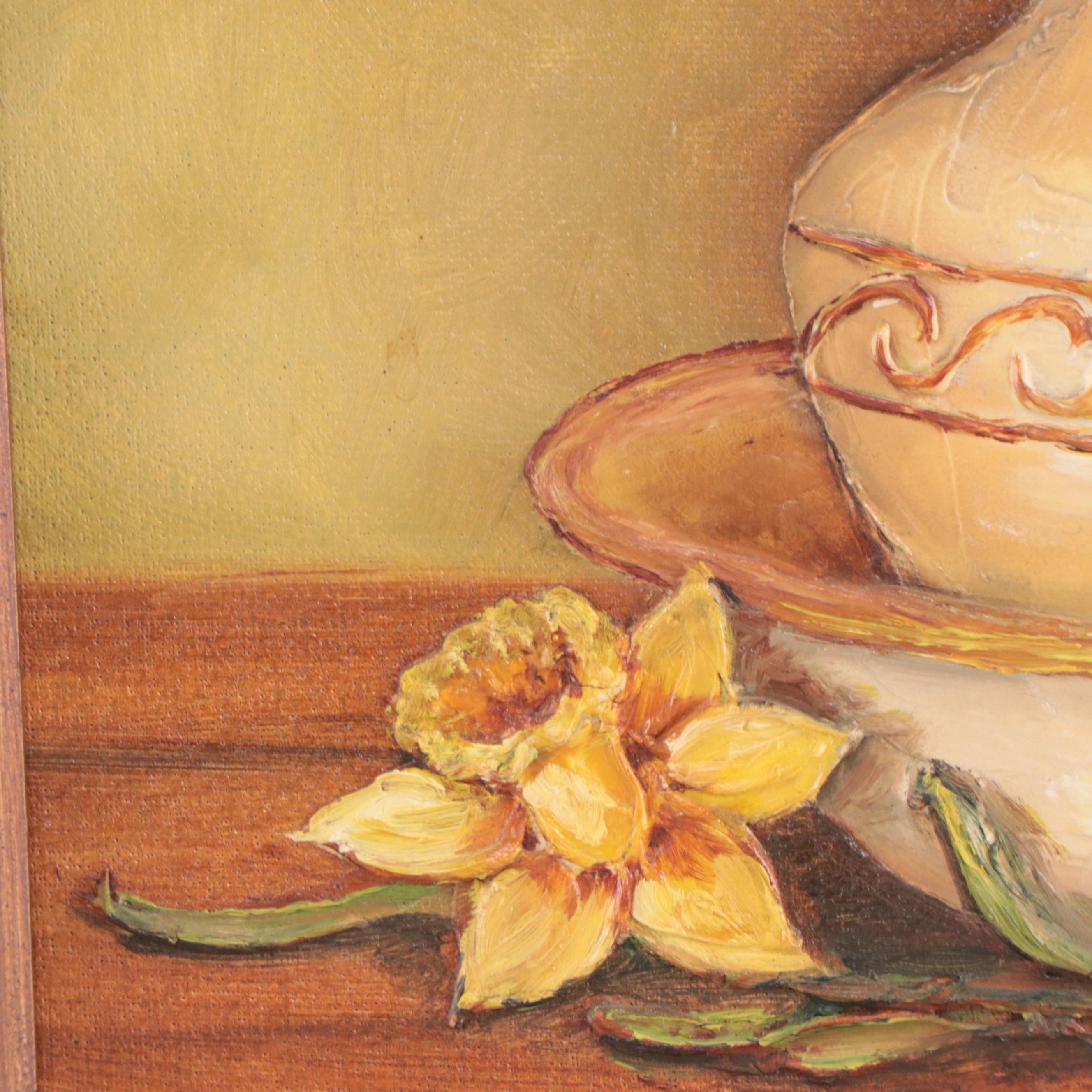 Kathy Dunn Mixed Media Painting of Still Life With Daffodils, Circa 1960