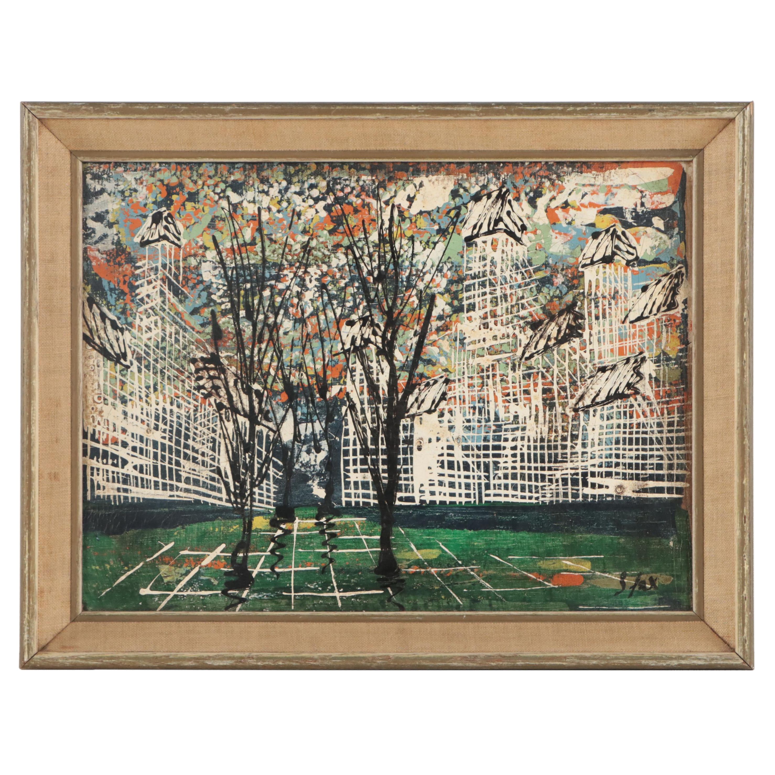 Raymond Dominique Sfax Oil Painting of City Park Landscape