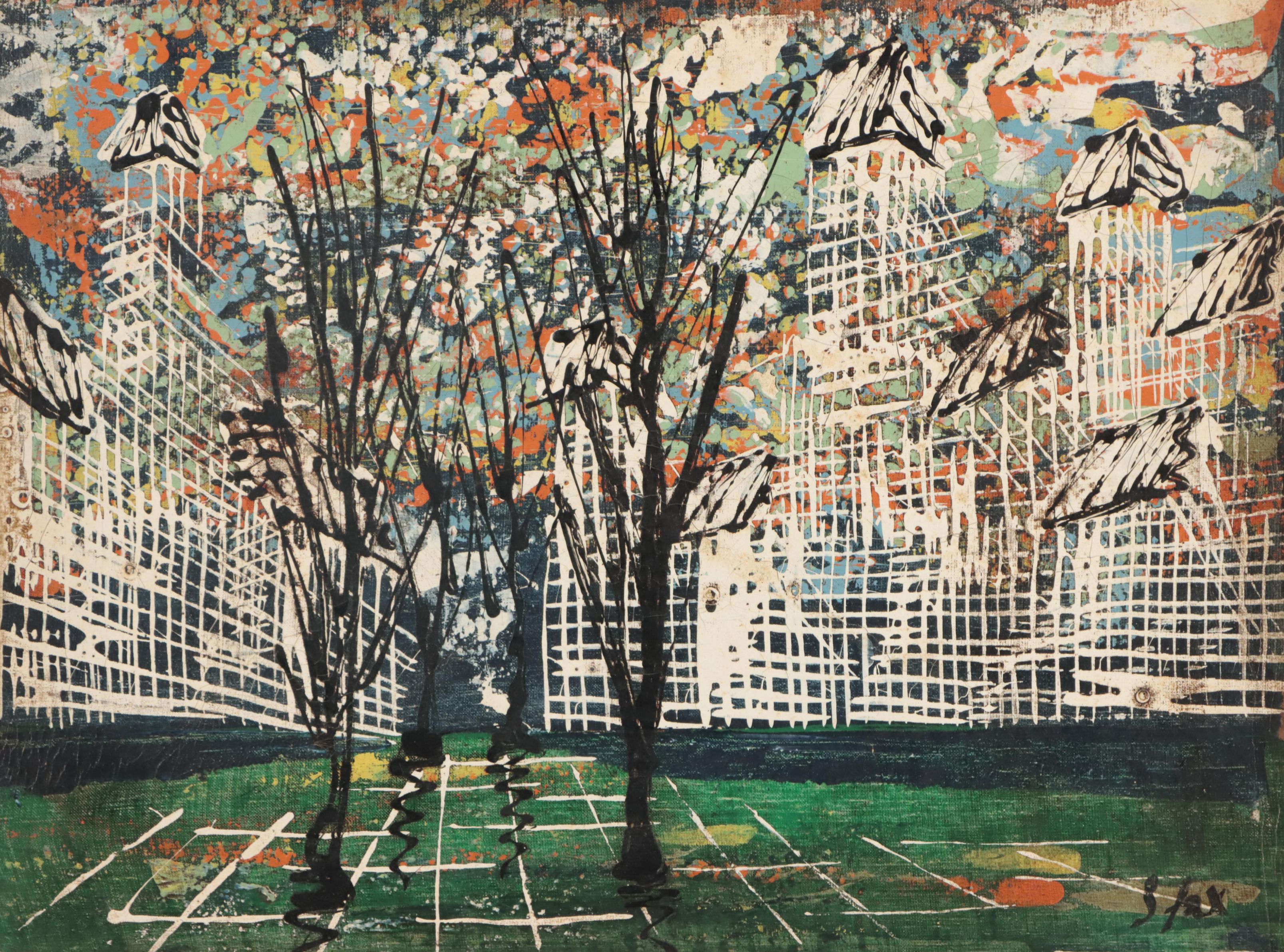 Raymond Dominique Sfax Oil Painting of City Park Landscape