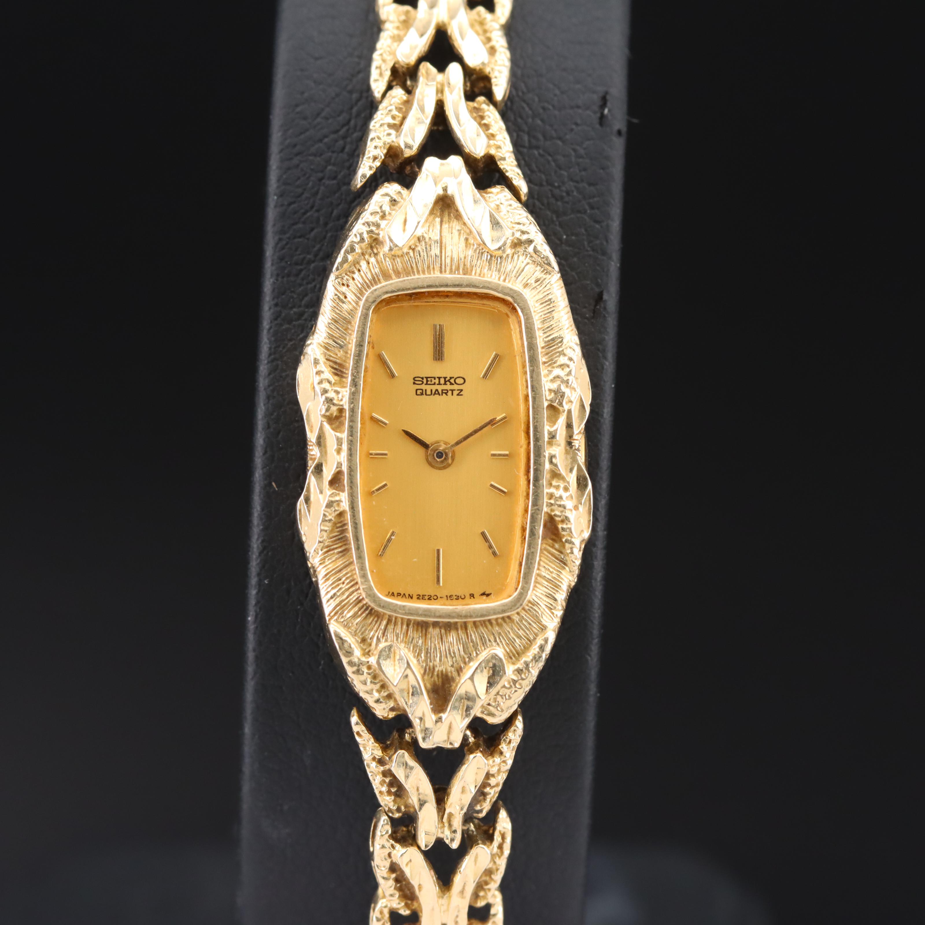 Seiko Quartz Watch Covered By A 14K Shell with Textured Bracelet