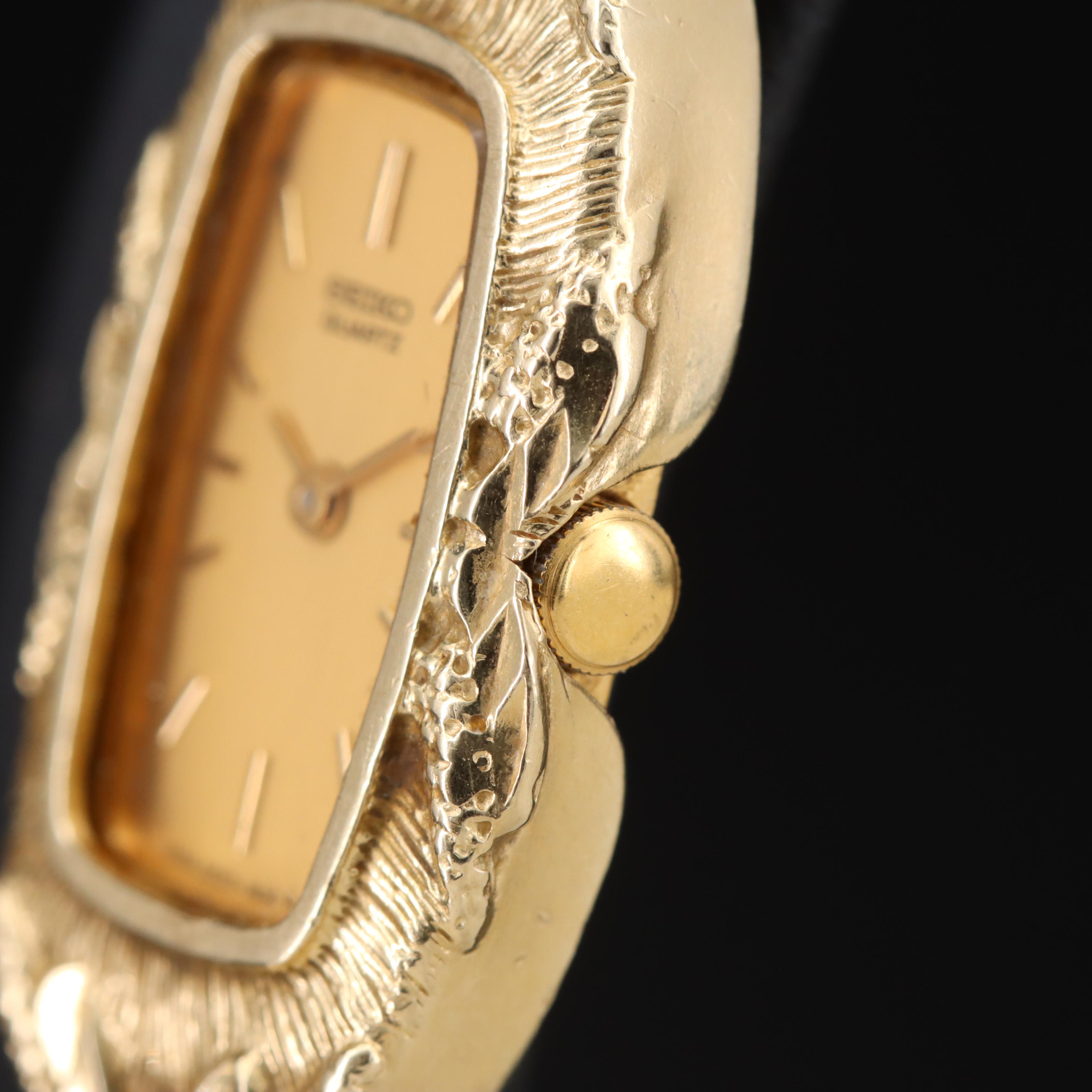 Seiko Quartz Watch Covered By A 14K Shell with Textured Bracelet
