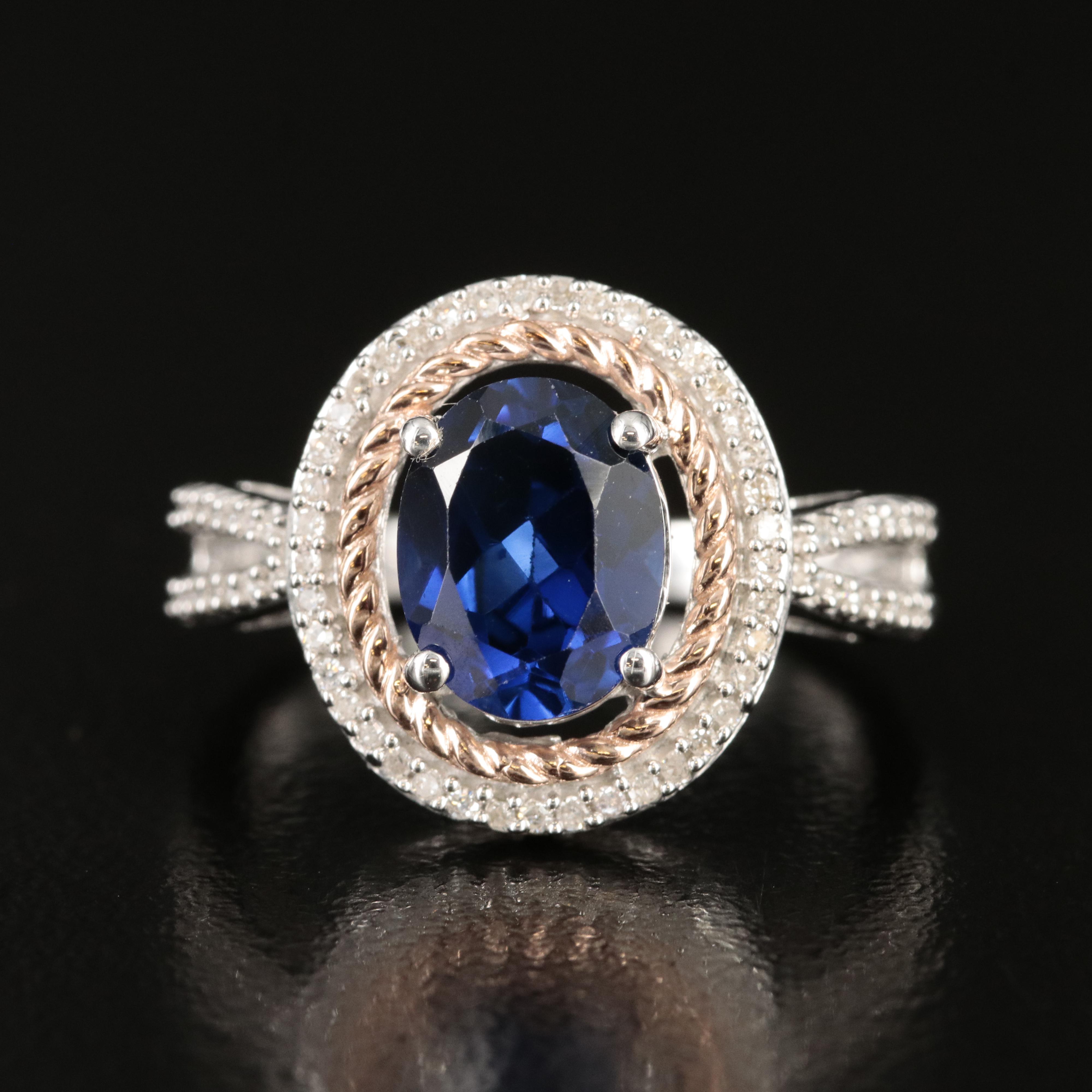 Sterling Sapphire and Diamond Ring