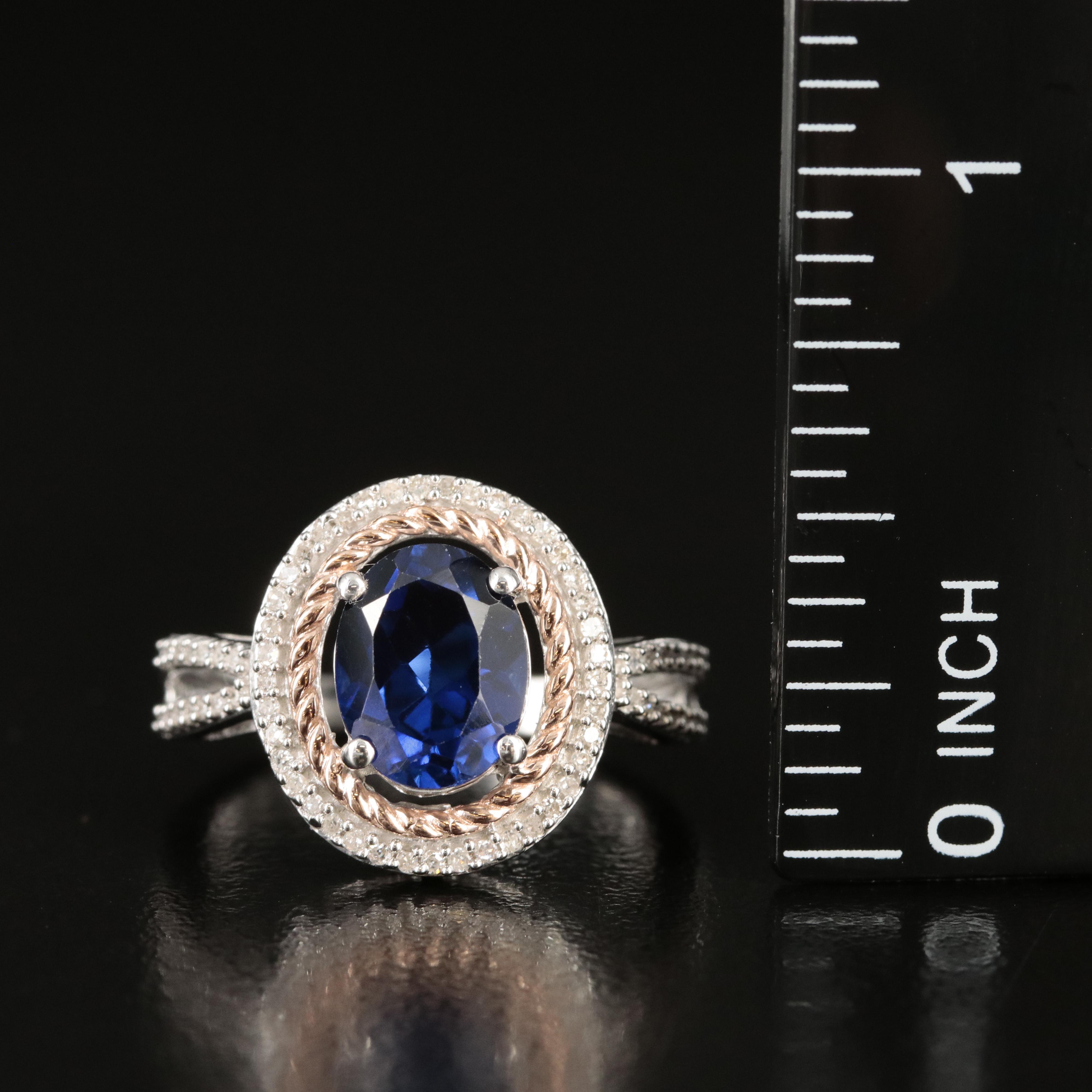 Sterling Sapphire and Diamond Ring