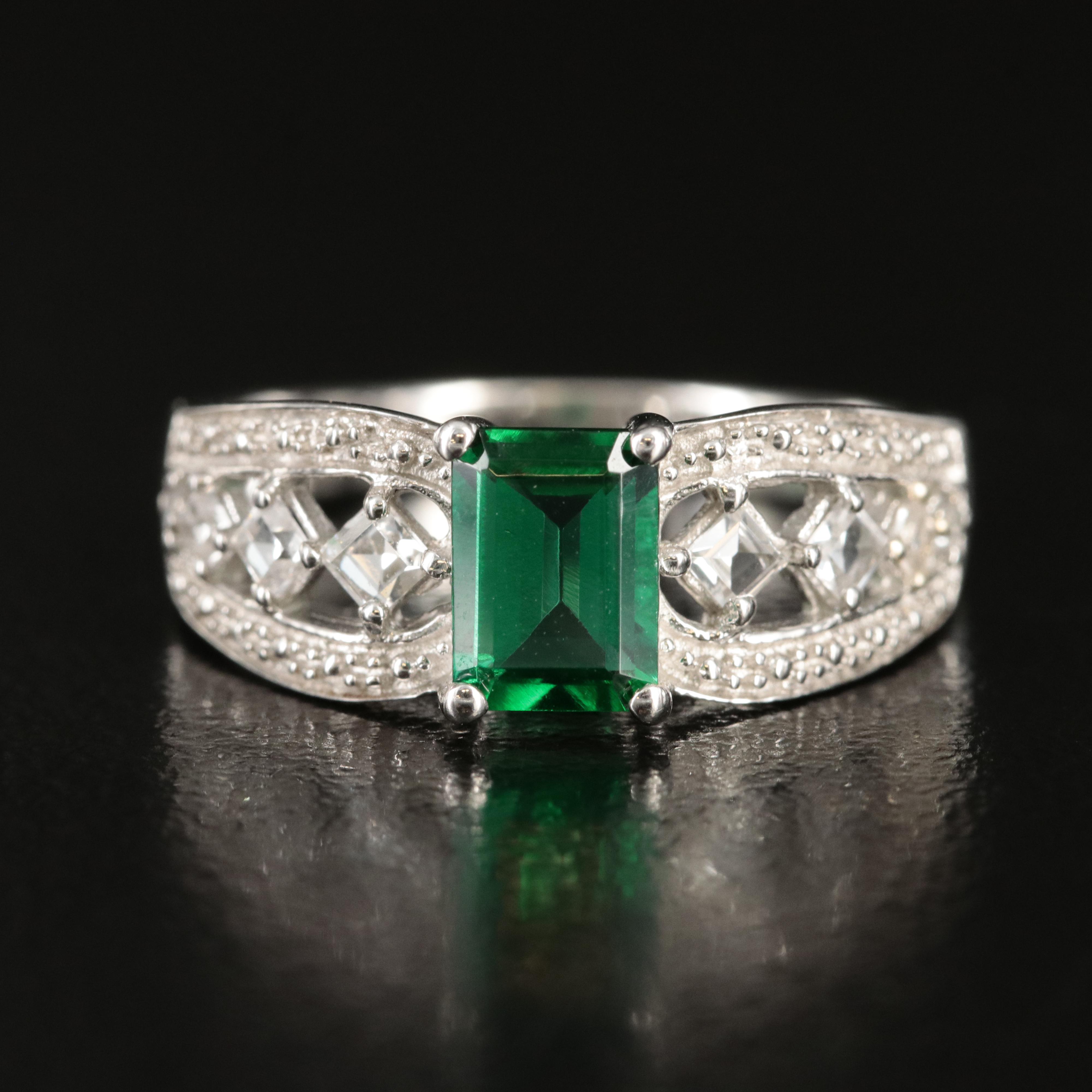 Sterling Emerald and White Sapphire Ring