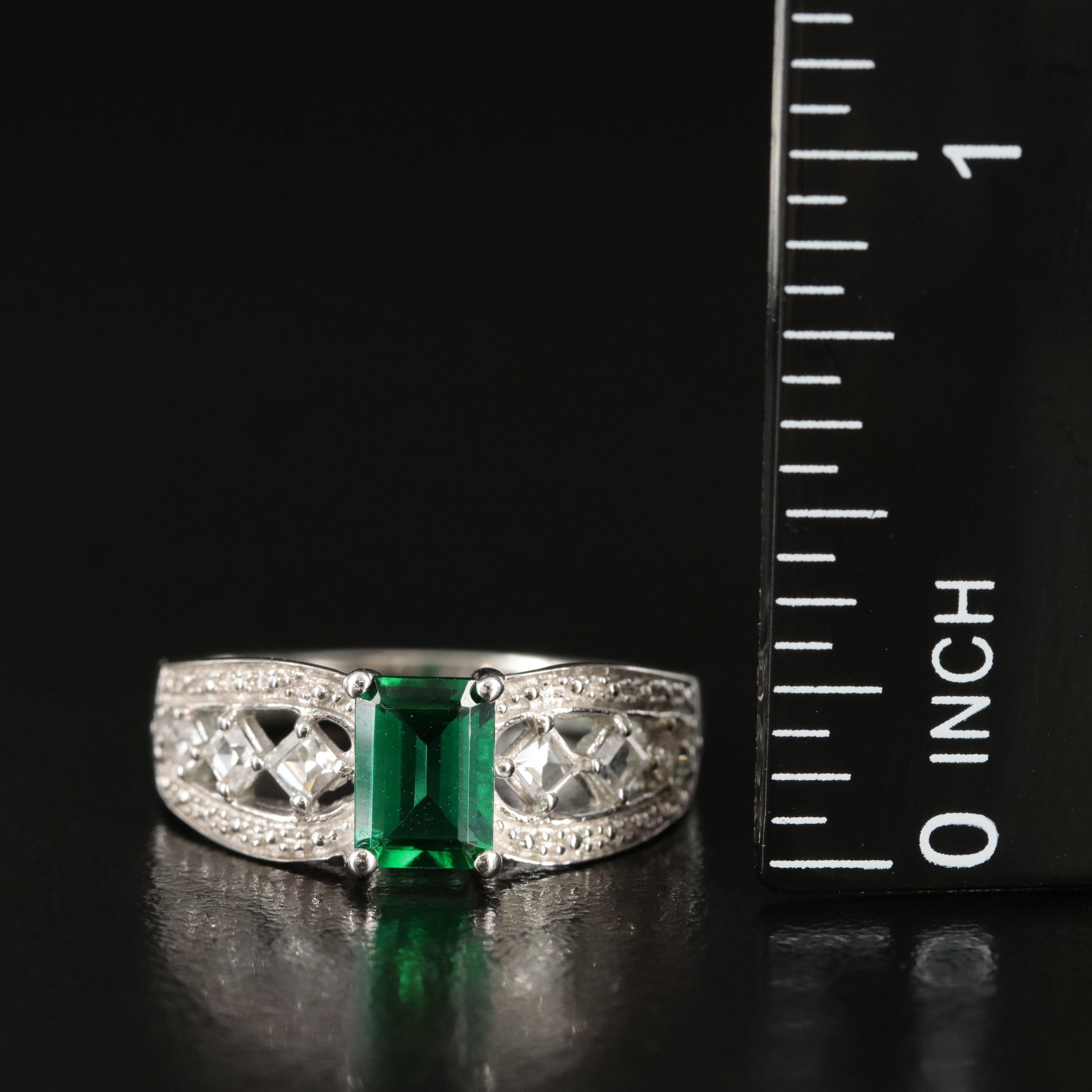 Sterling Emerald and White Sapphire Ring