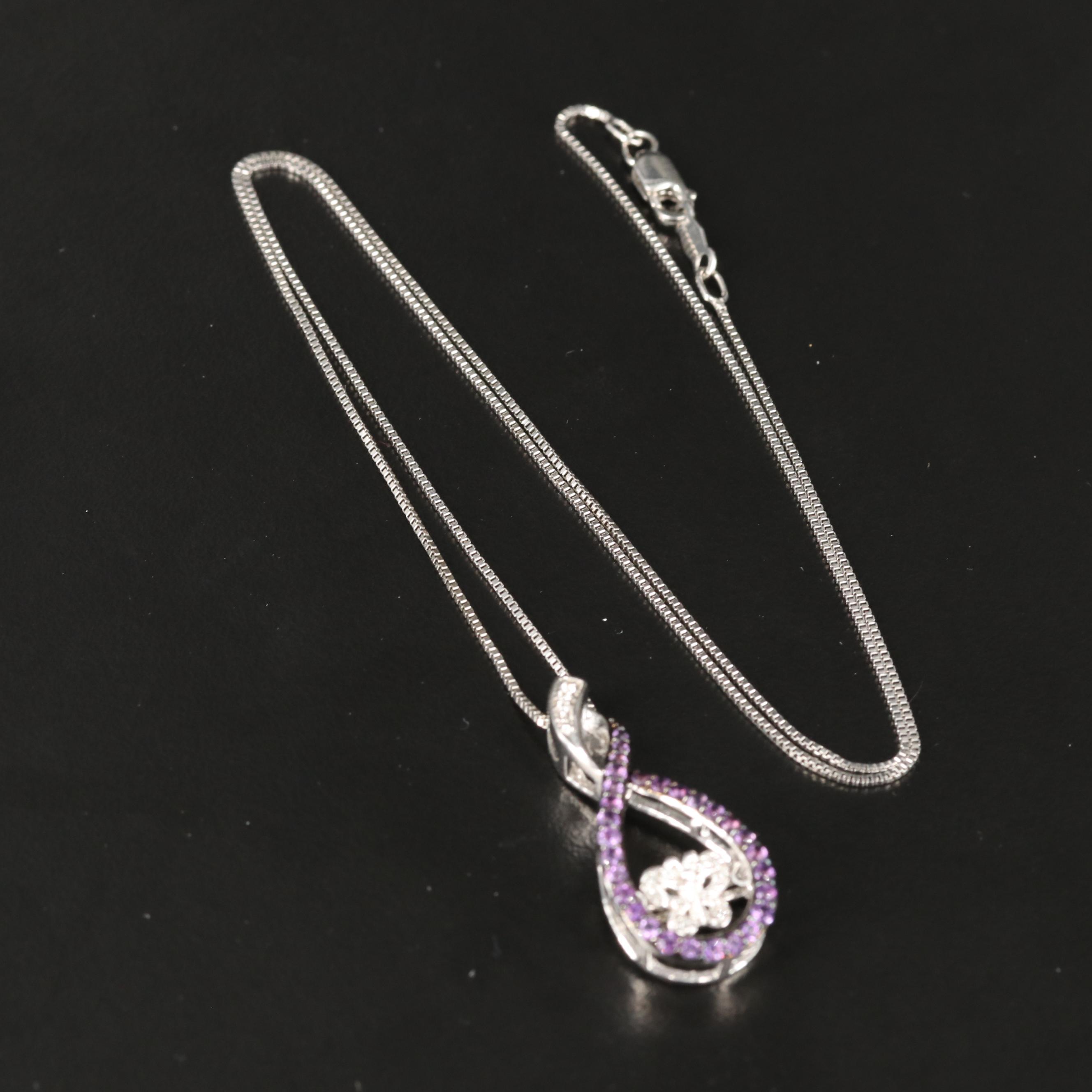 Amethyst Sapphire Articulated Butterfly Pendant Necklace in Sterling