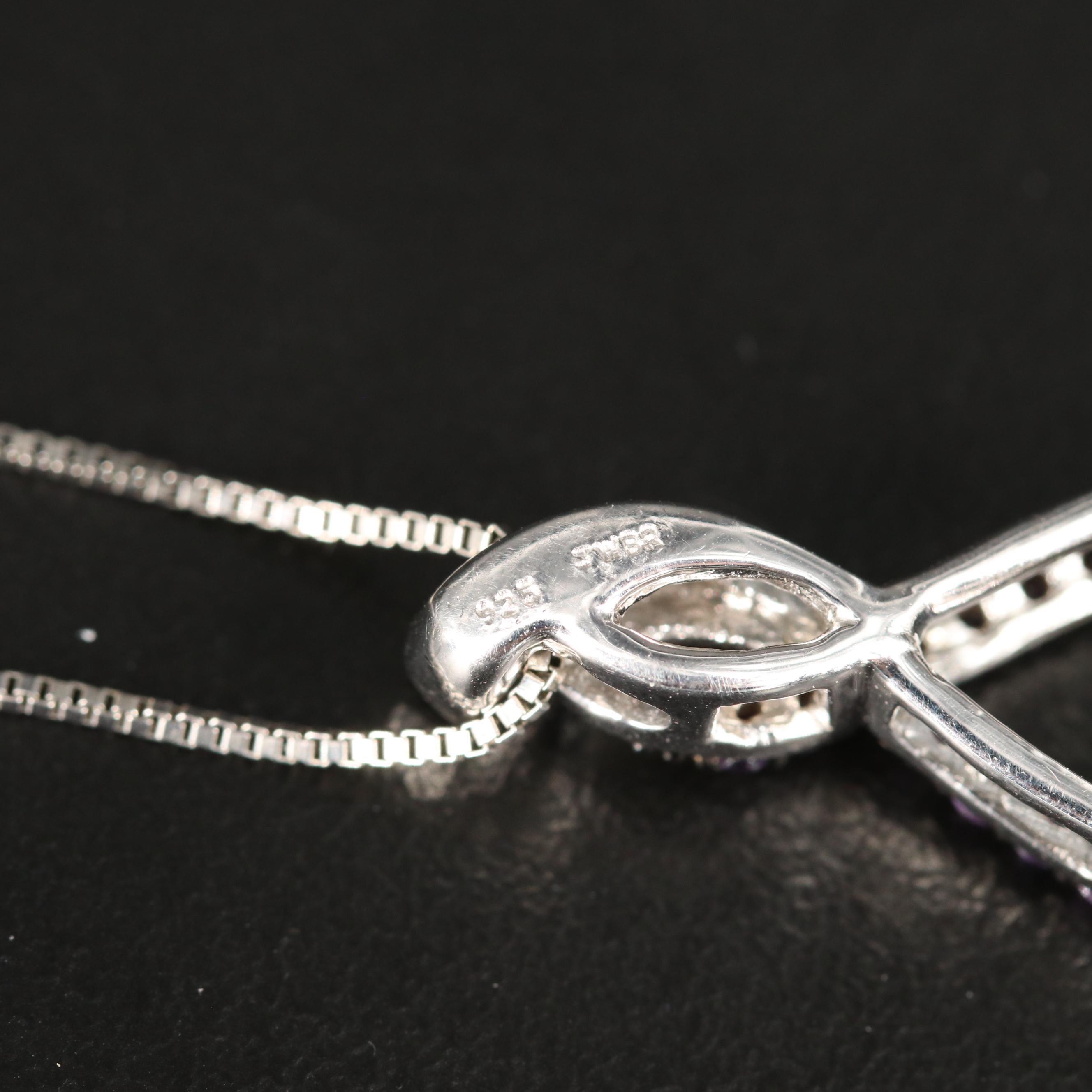 Amethyst Sapphire Articulated Butterfly Pendant Necklace in Sterling