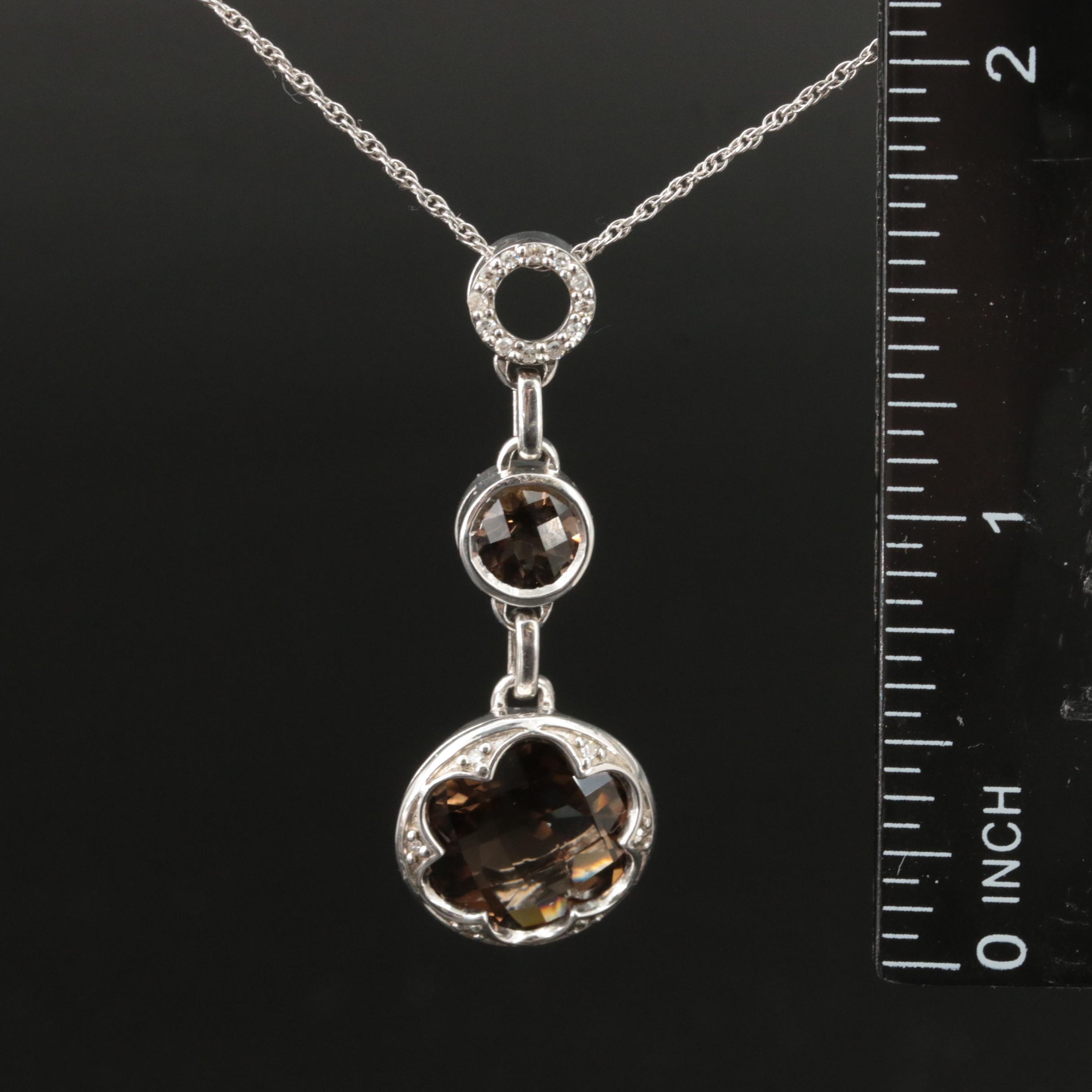 Sterling Smoky Quartz and Diamond Pendant Necklace