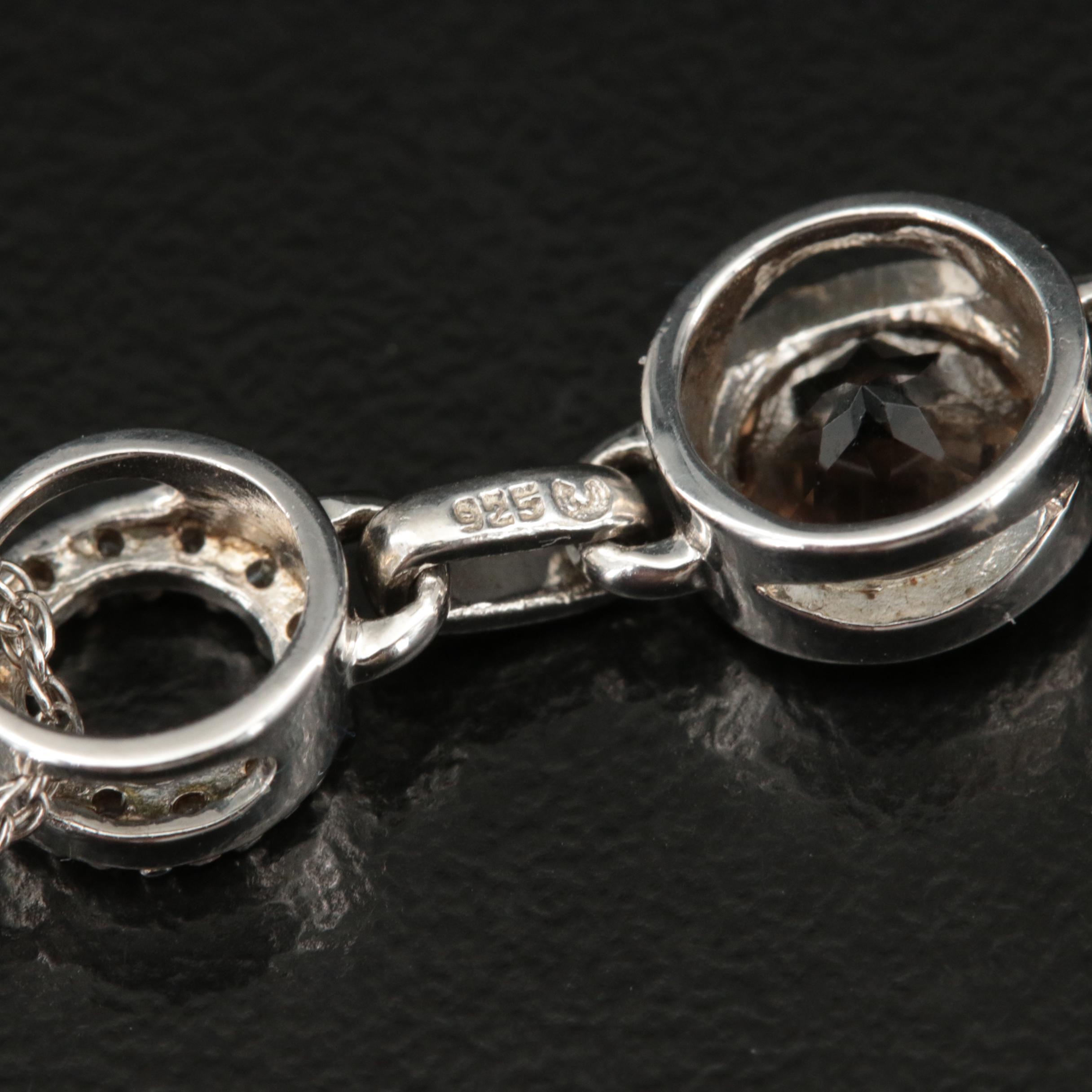 Sterling Smoky Quartz and Diamond Pendant Necklace