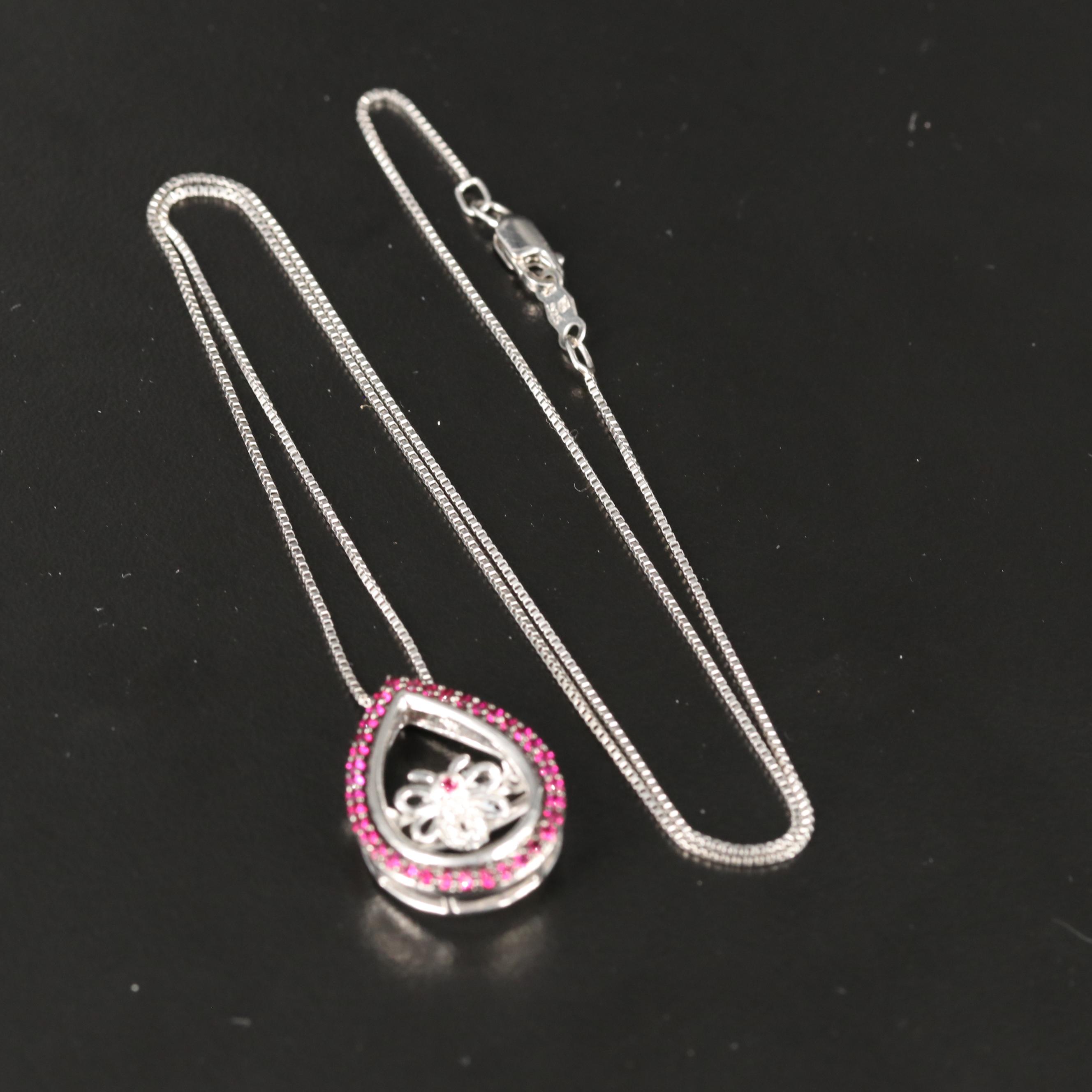 Sterling Ruby and White Sapphire Bee Pendant Necklace