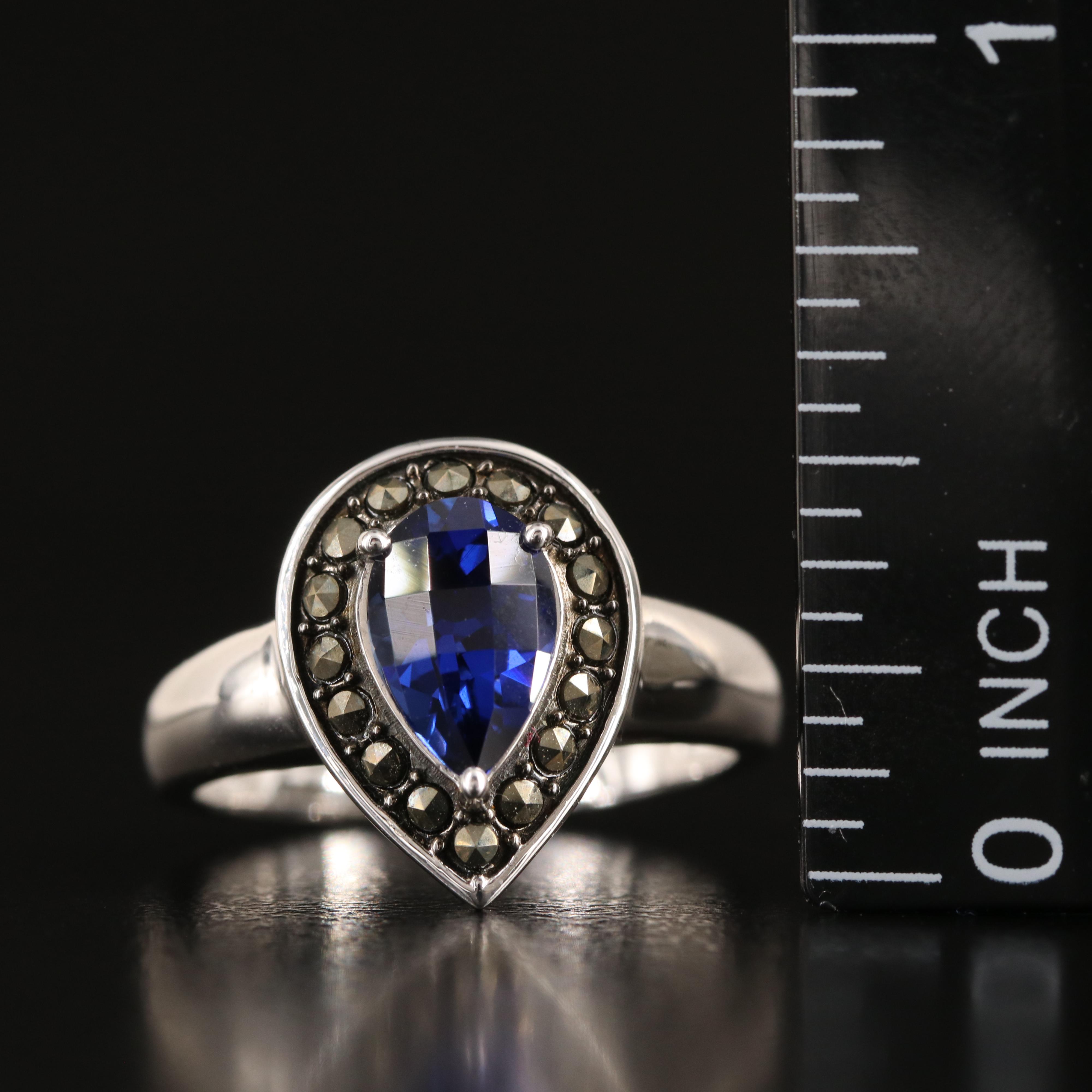 Sterling Sapphire and Marcasite Ring