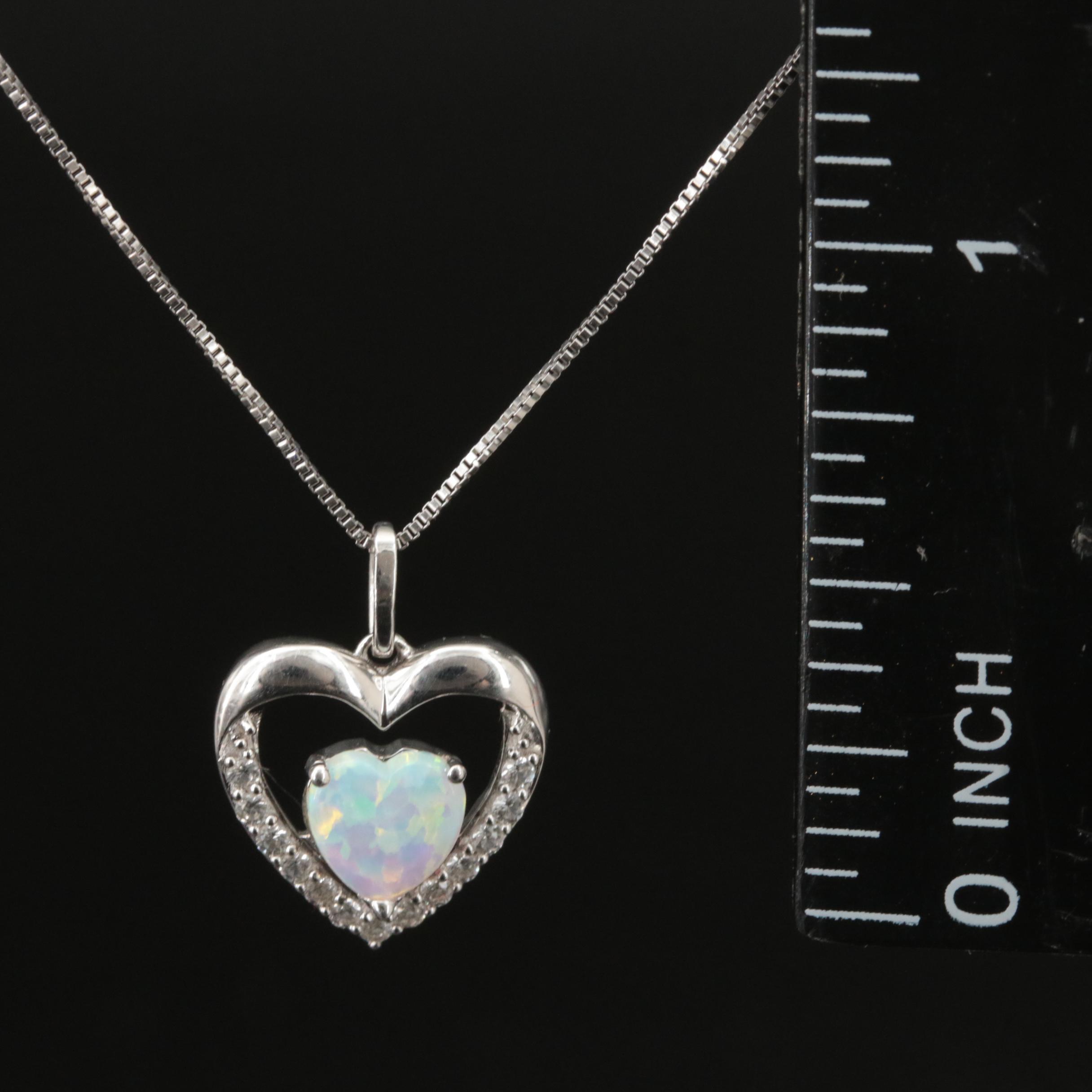 Sterling Opal and Topaz Heart and "Mama" Pendant Necklace