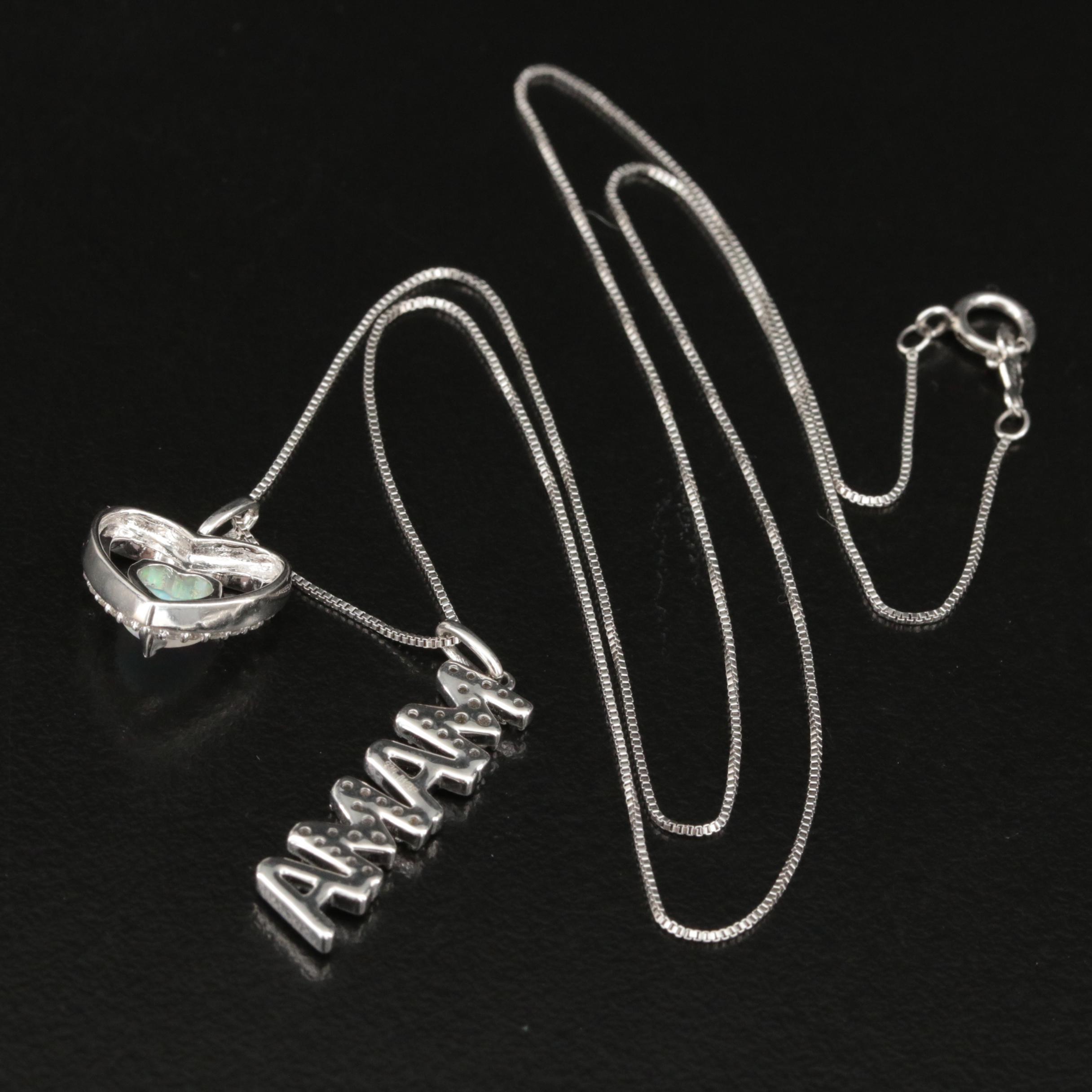 Sterling Opal and Topaz Heart and "Mama" Pendant Necklace