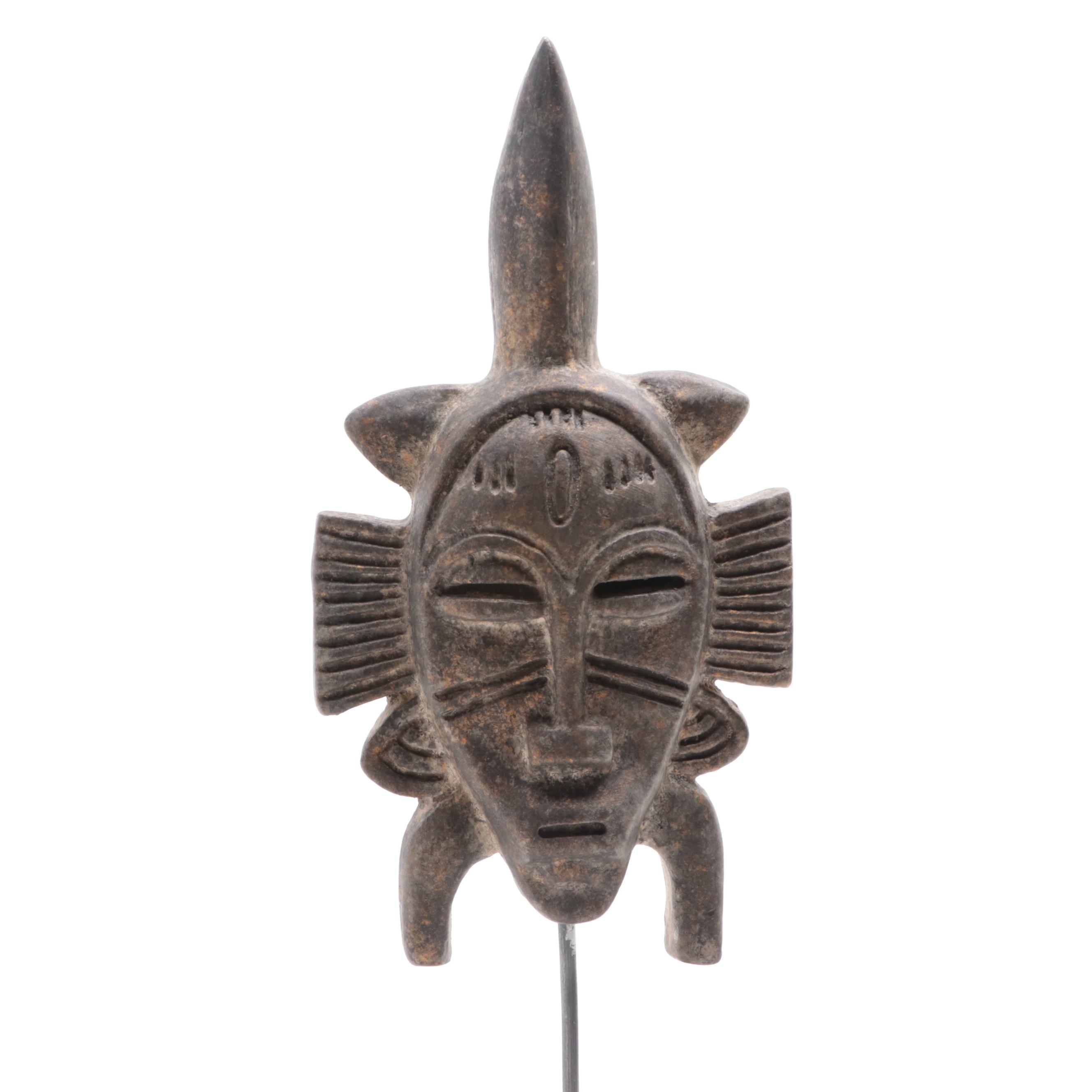 Cast Plaster African Style Tribal Mask on Wood Plinth