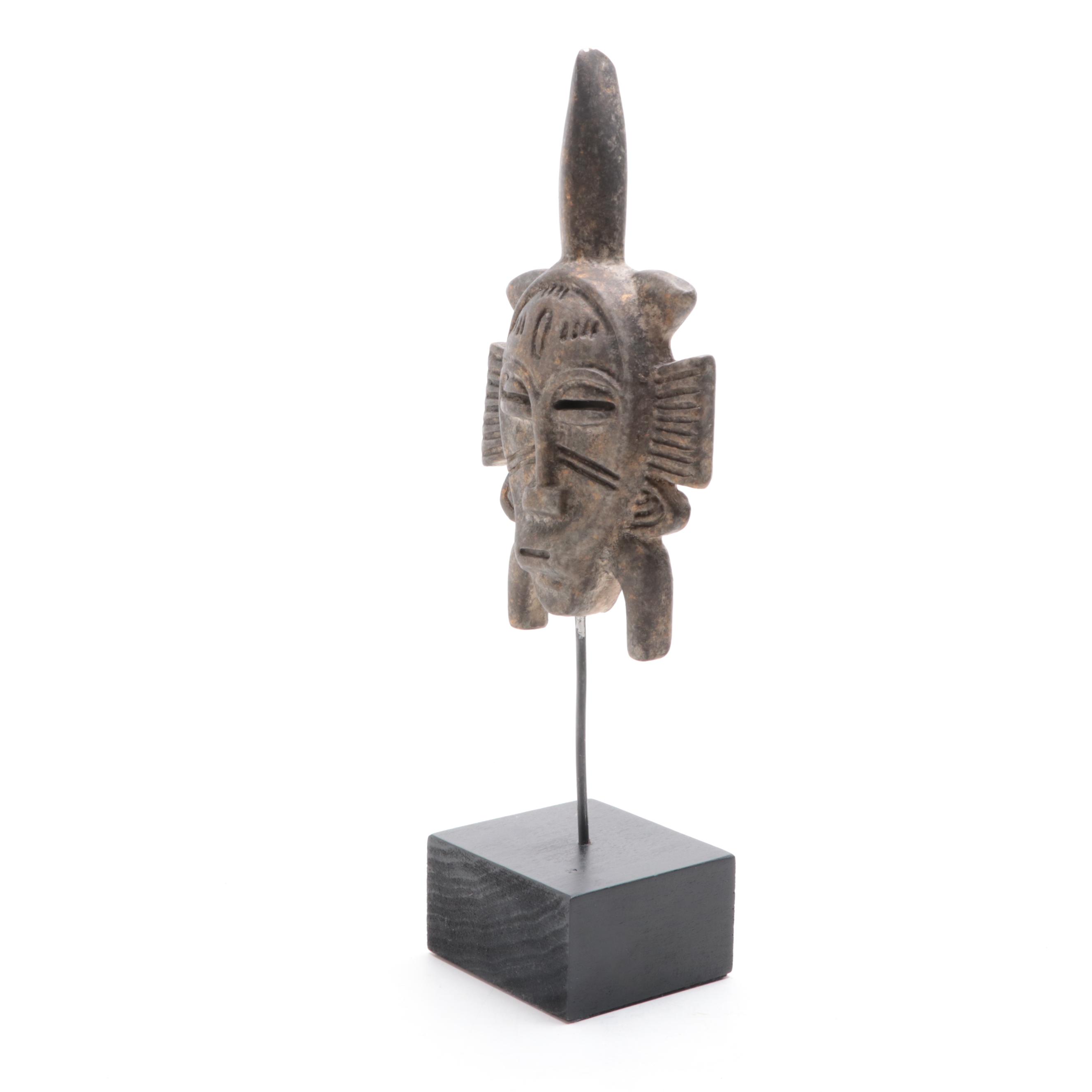 Cast Plaster African Style Tribal Mask on Wood Plinth