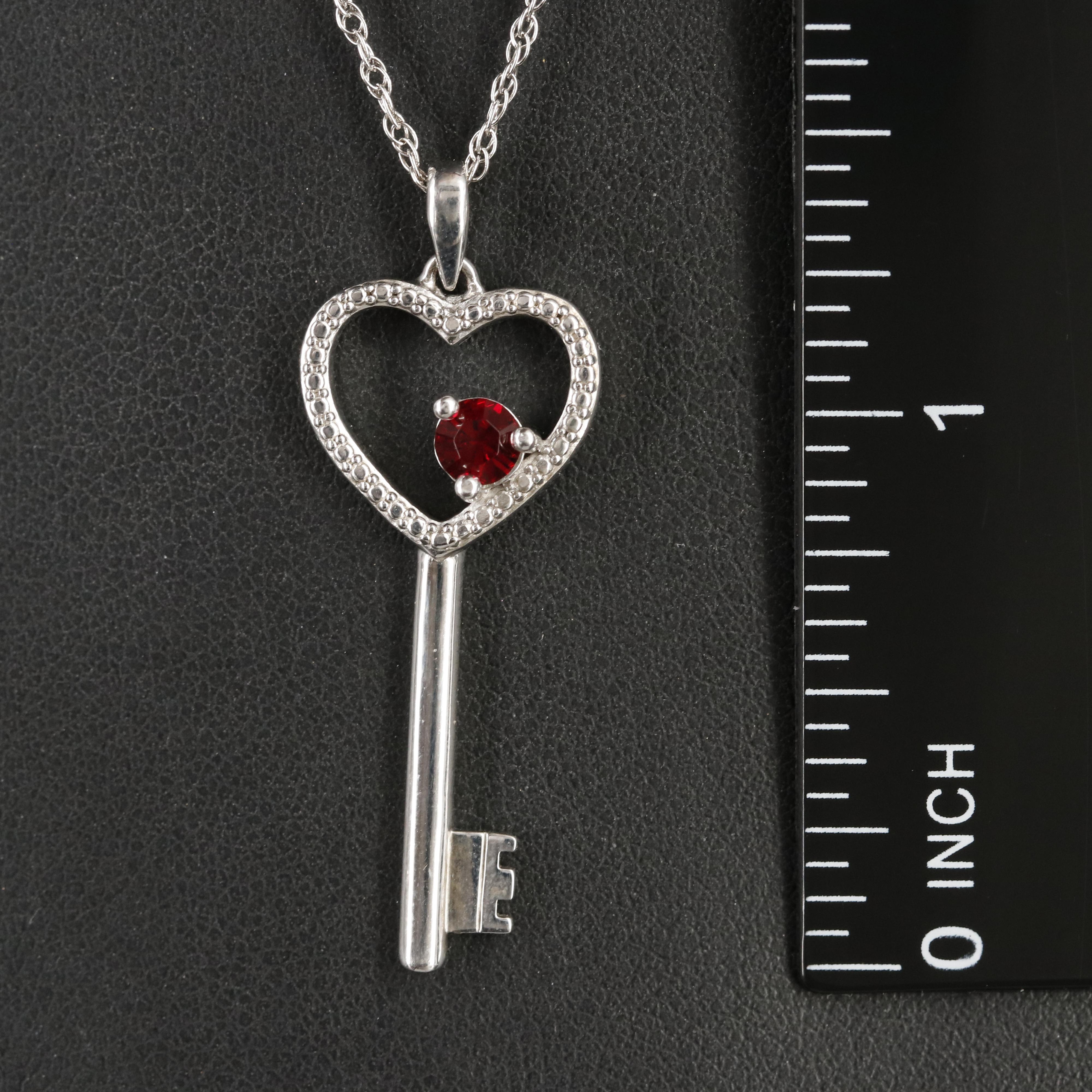 Sterling Rhinestone Heart Key Pendant Necklace