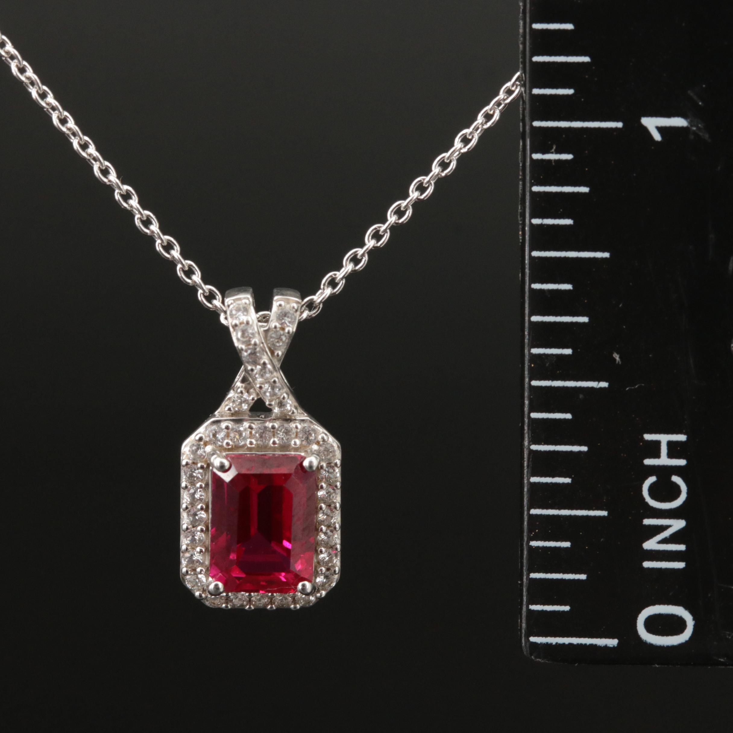 Sterling Ruby and Sapphire Pendant Necklace