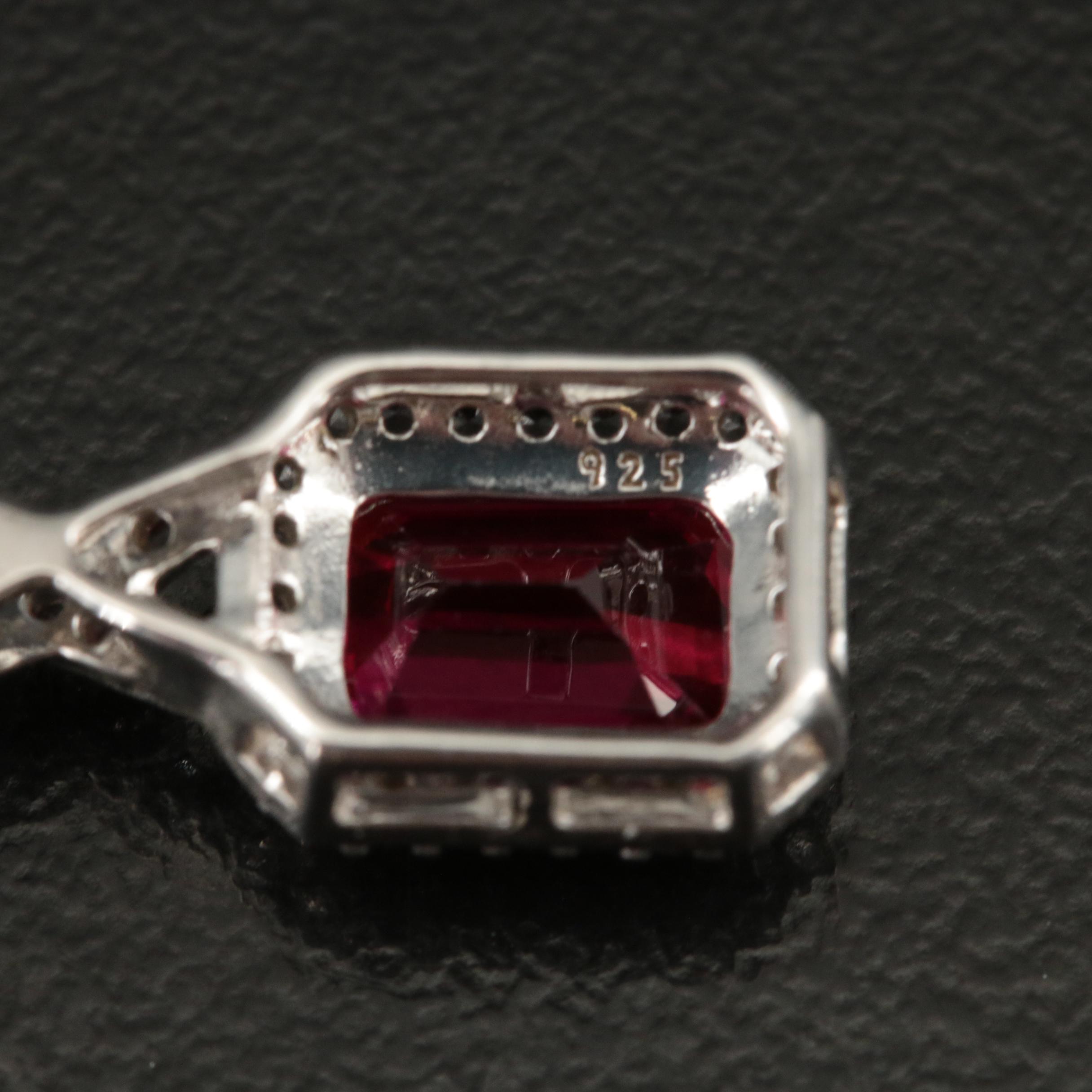 Sterling Ruby and Sapphire Pendant Necklace