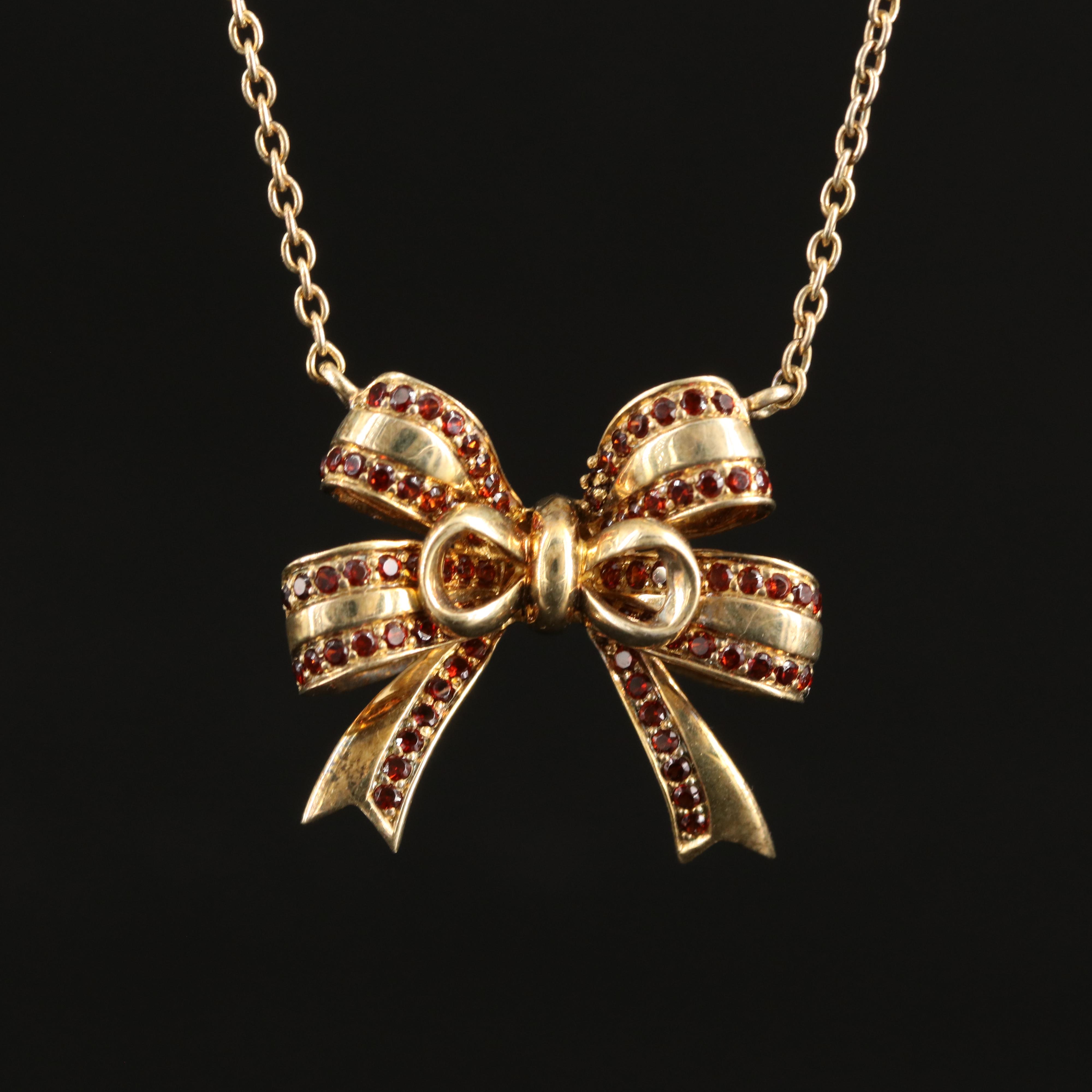 Sterling and Garnet Bow Necklace