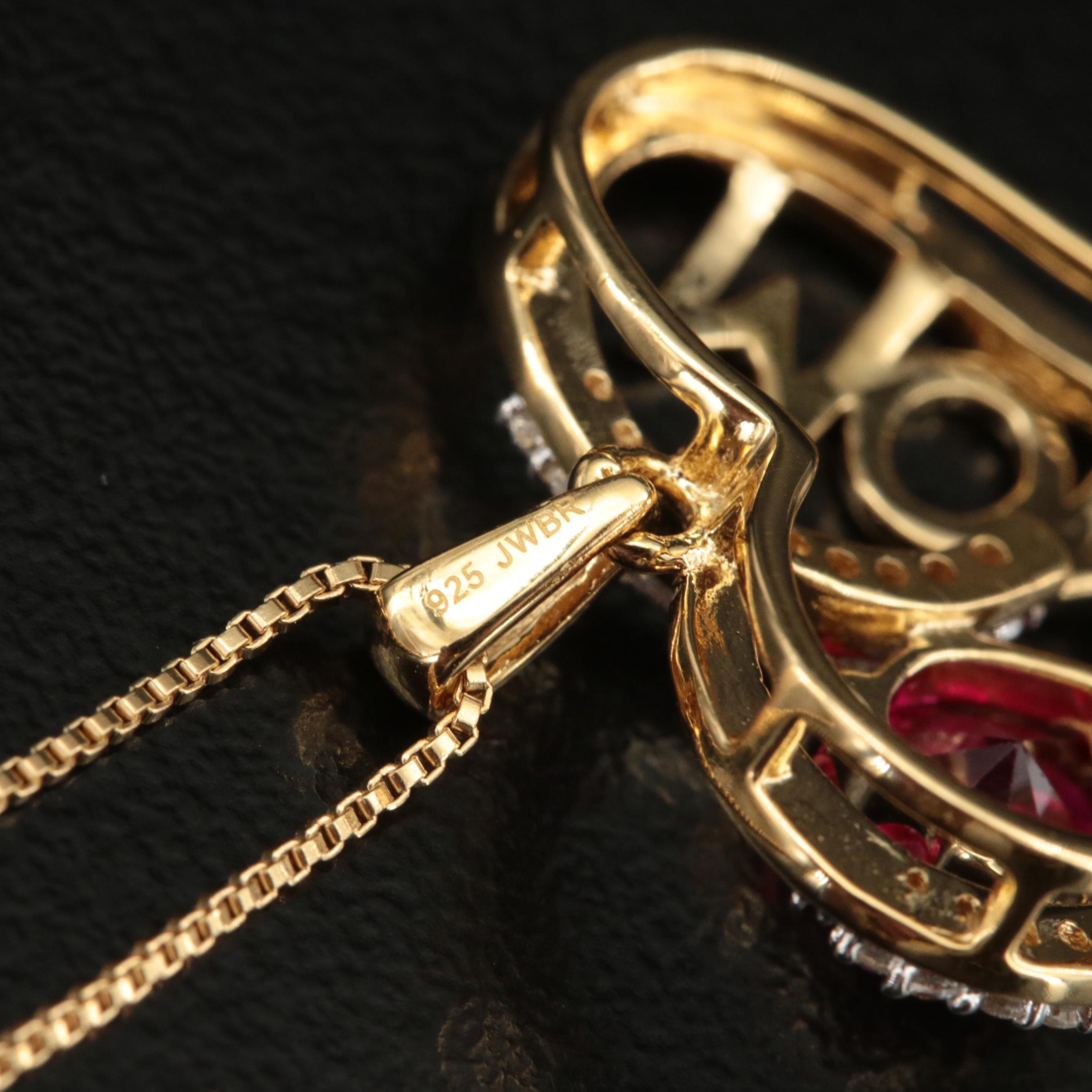 Sterling Ruby and Sapphire "Mom" Heart Pendant Necklace