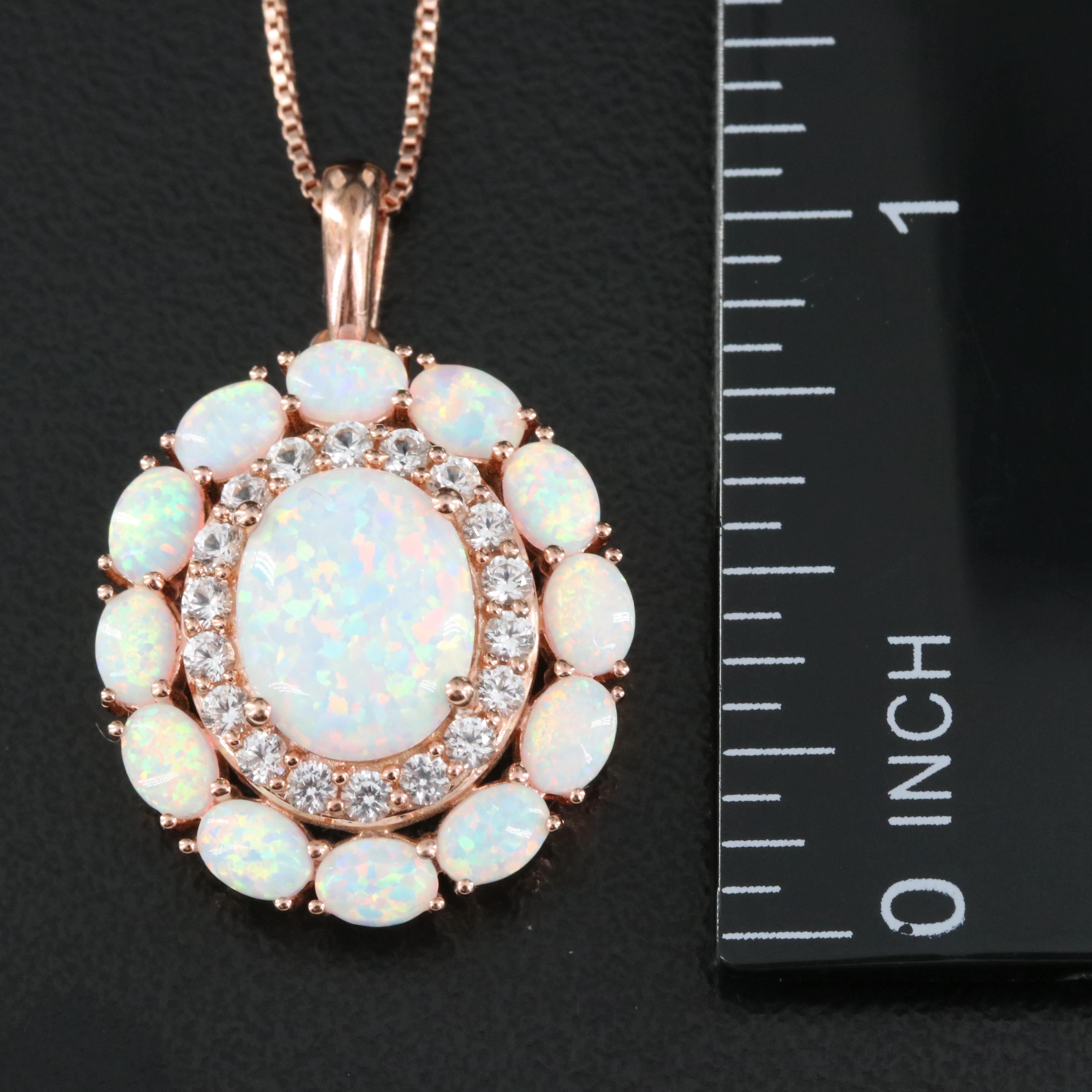 Sterling Opal and Sapphire Pendant Necklace