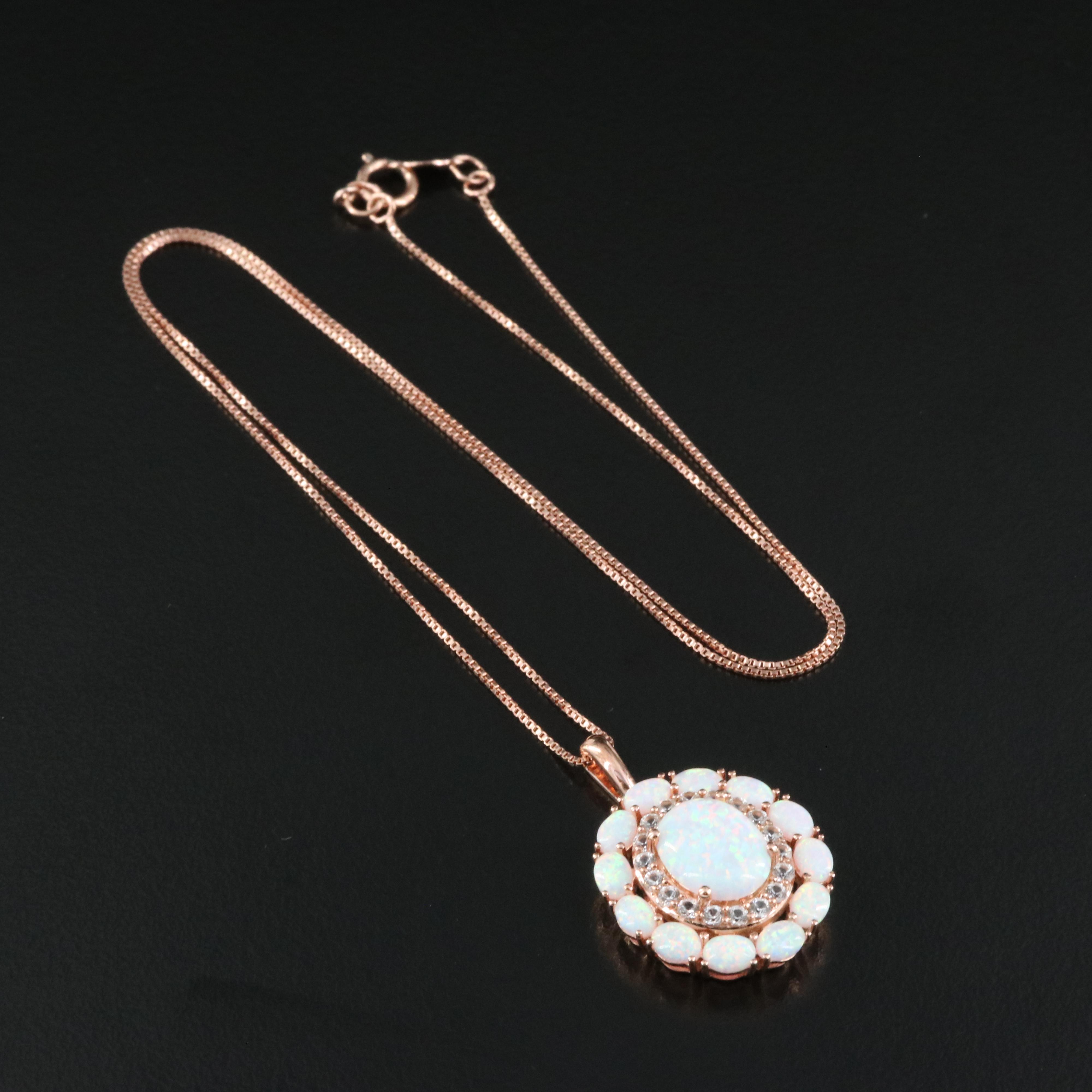 Sterling Opal and Sapphire Pendant Necklace