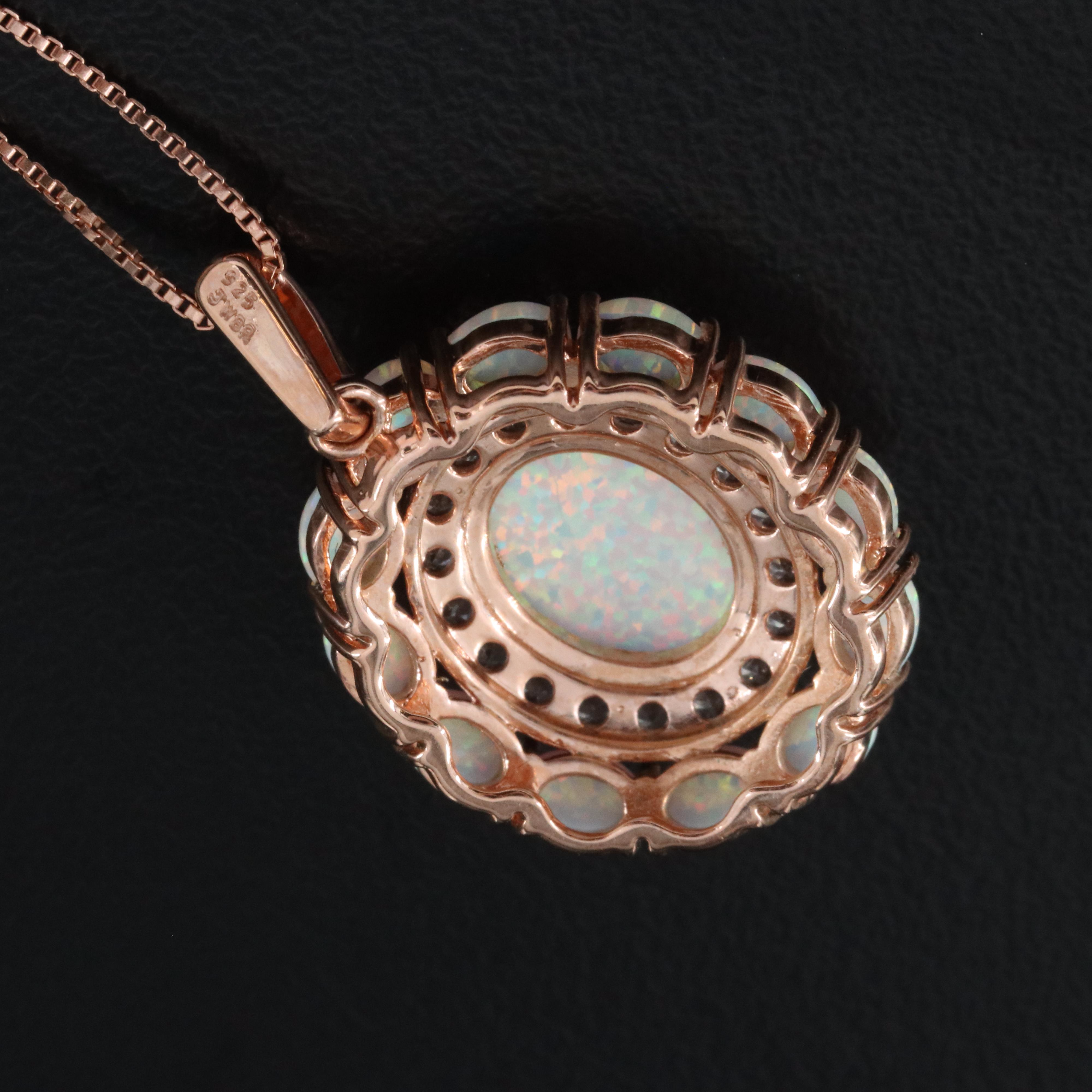Sterling Opal and Sapphire Pendant Necklace
