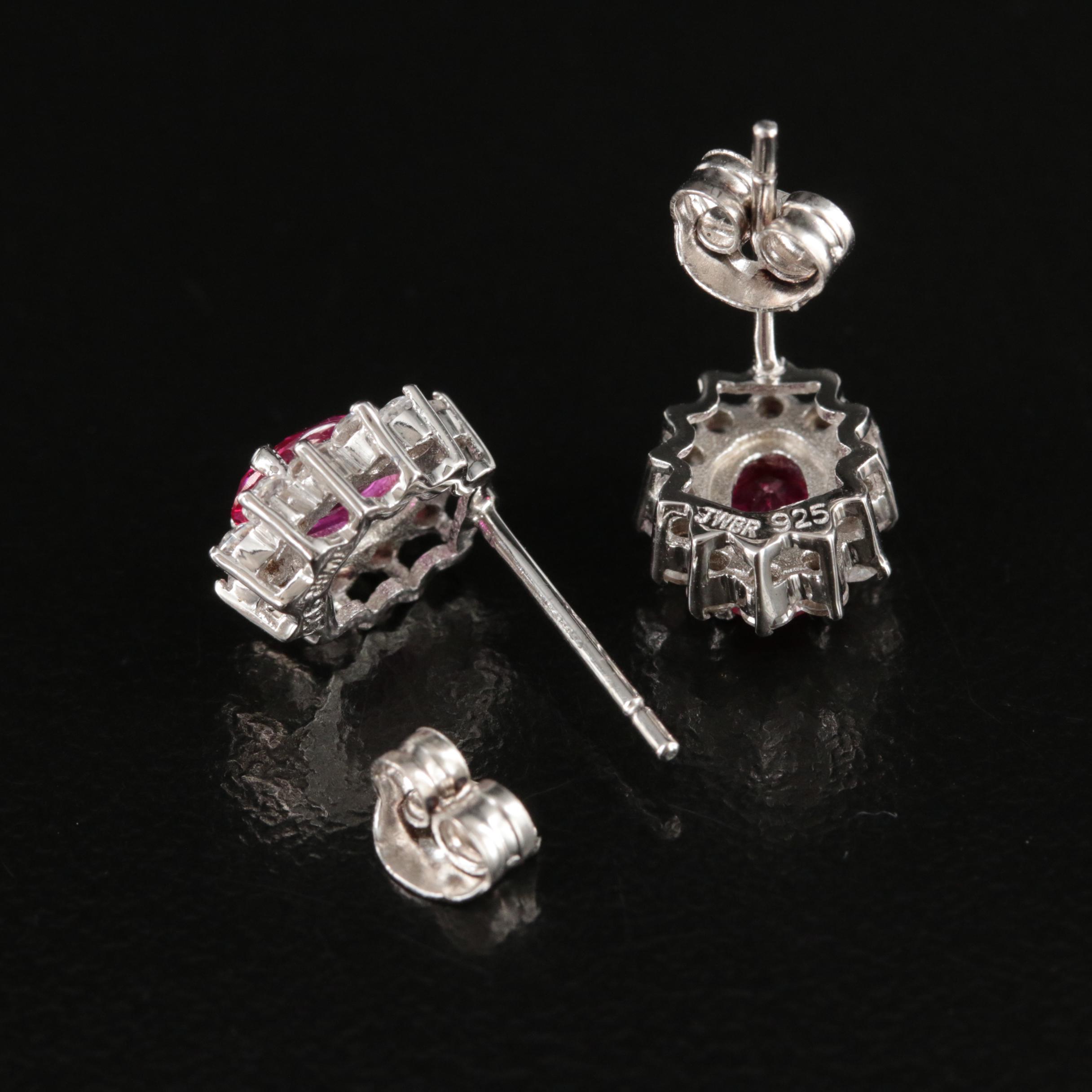 Sterling Ruby and White Sapphire Earrings