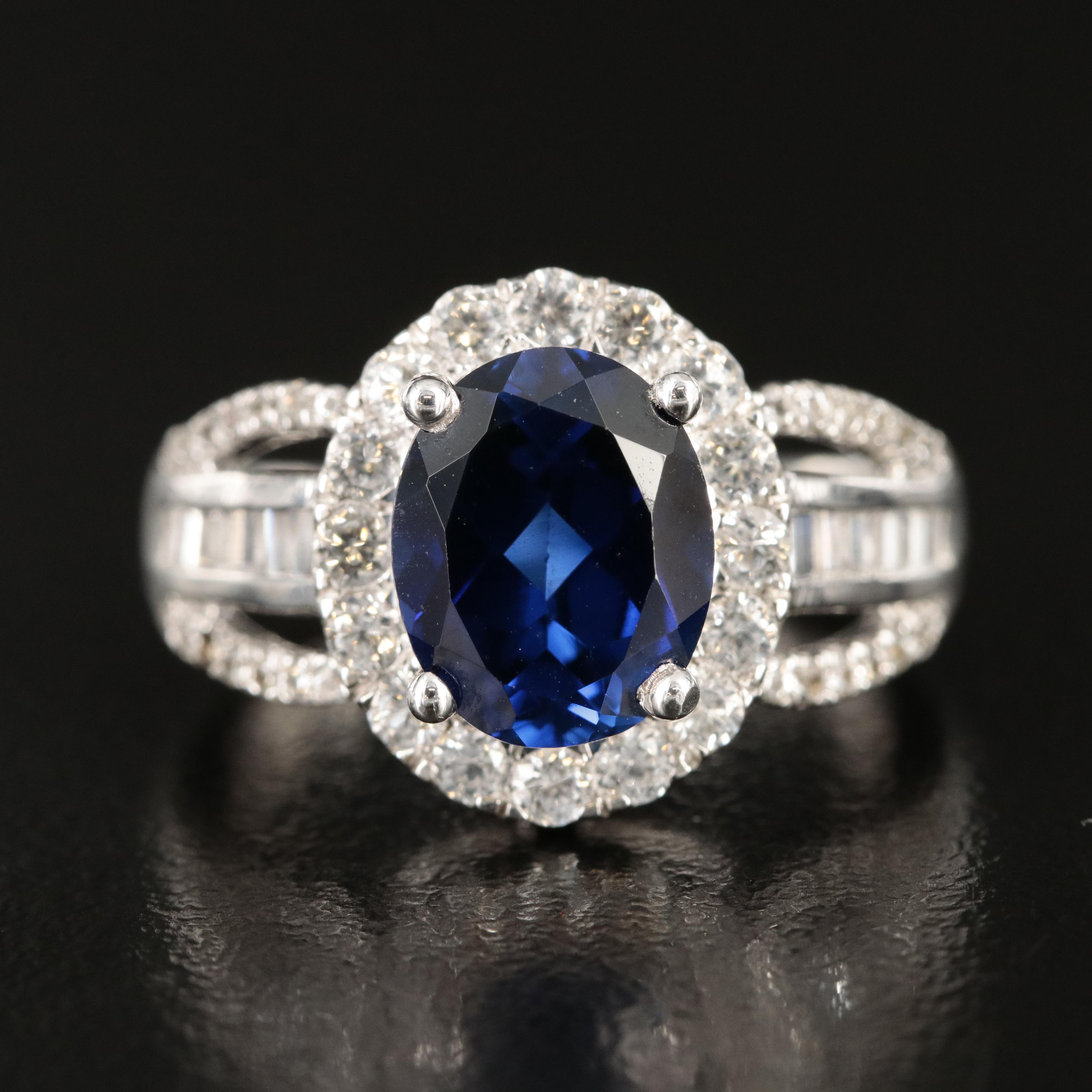 Sterling Sapphire and White Sapphire Ring