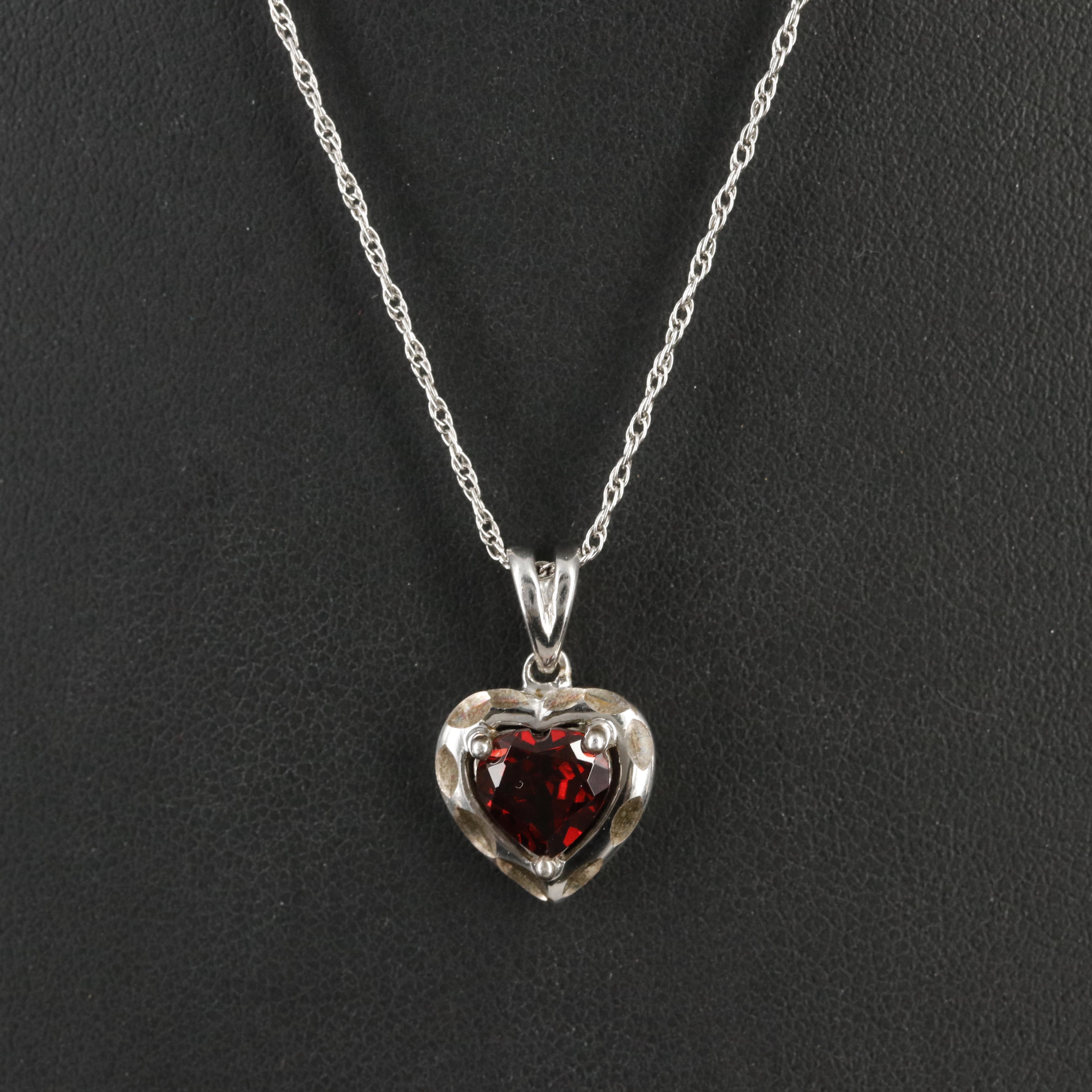 Sterling Garnet Heart Pendant Necklace