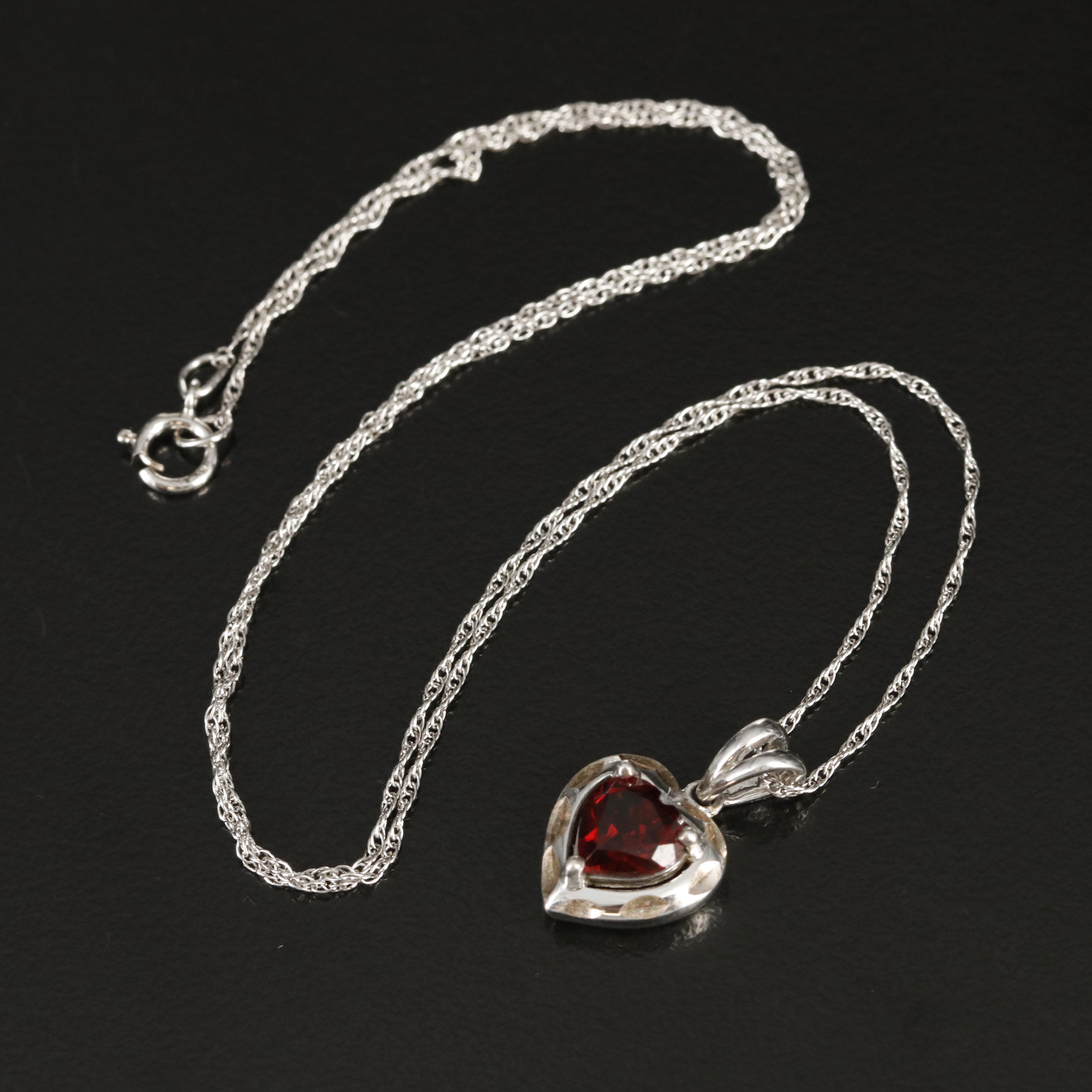 Sterling Garnet Heart Pendant Necklace