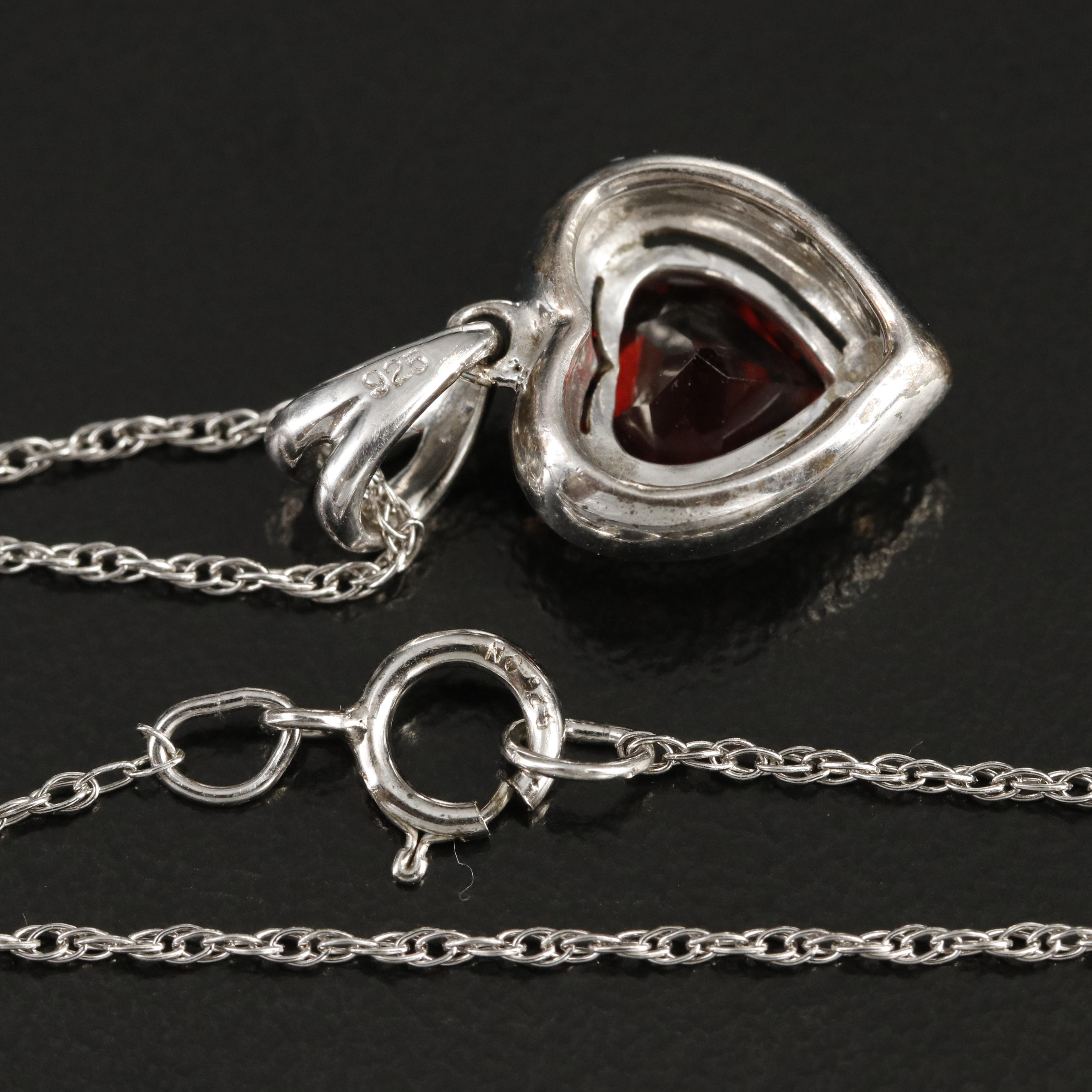 Sterling Garnet Heart Pendant Necklace